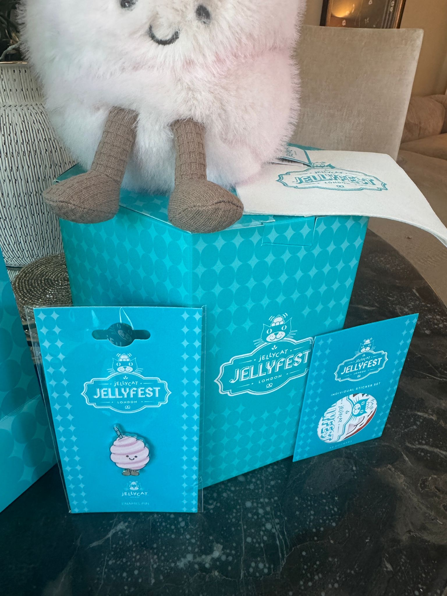 Jellycat Kathrin Candy Floss with exclusive Jellyfest pin and stickers