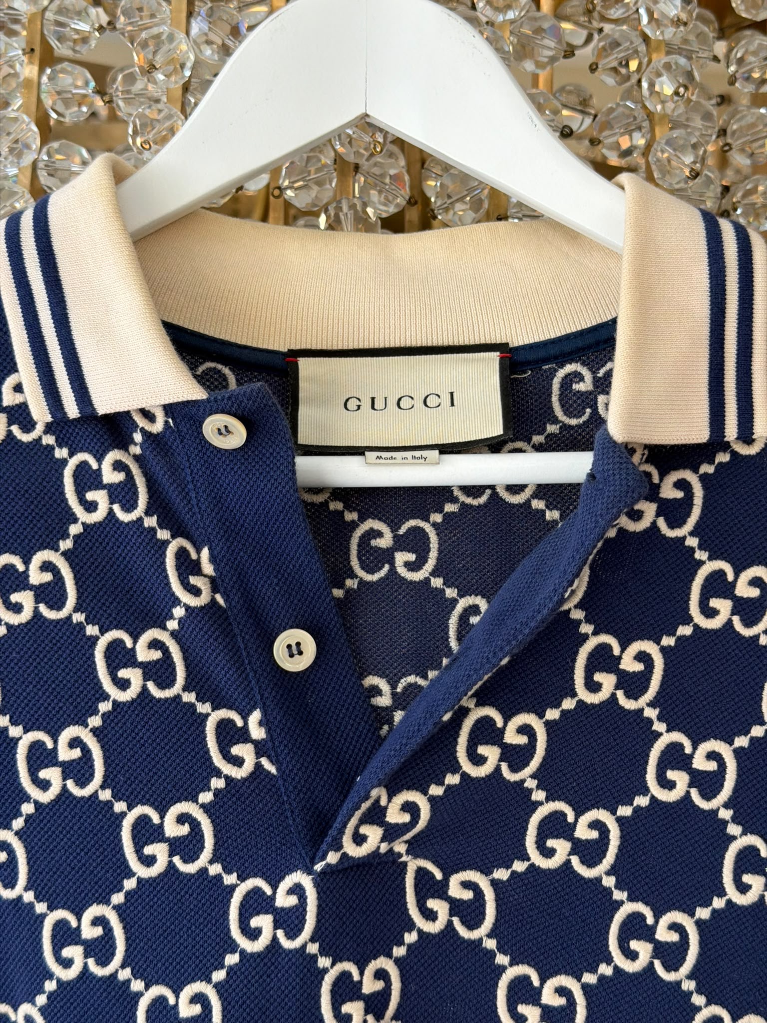 Gucci navy GG monogram short sleeve polo shirt