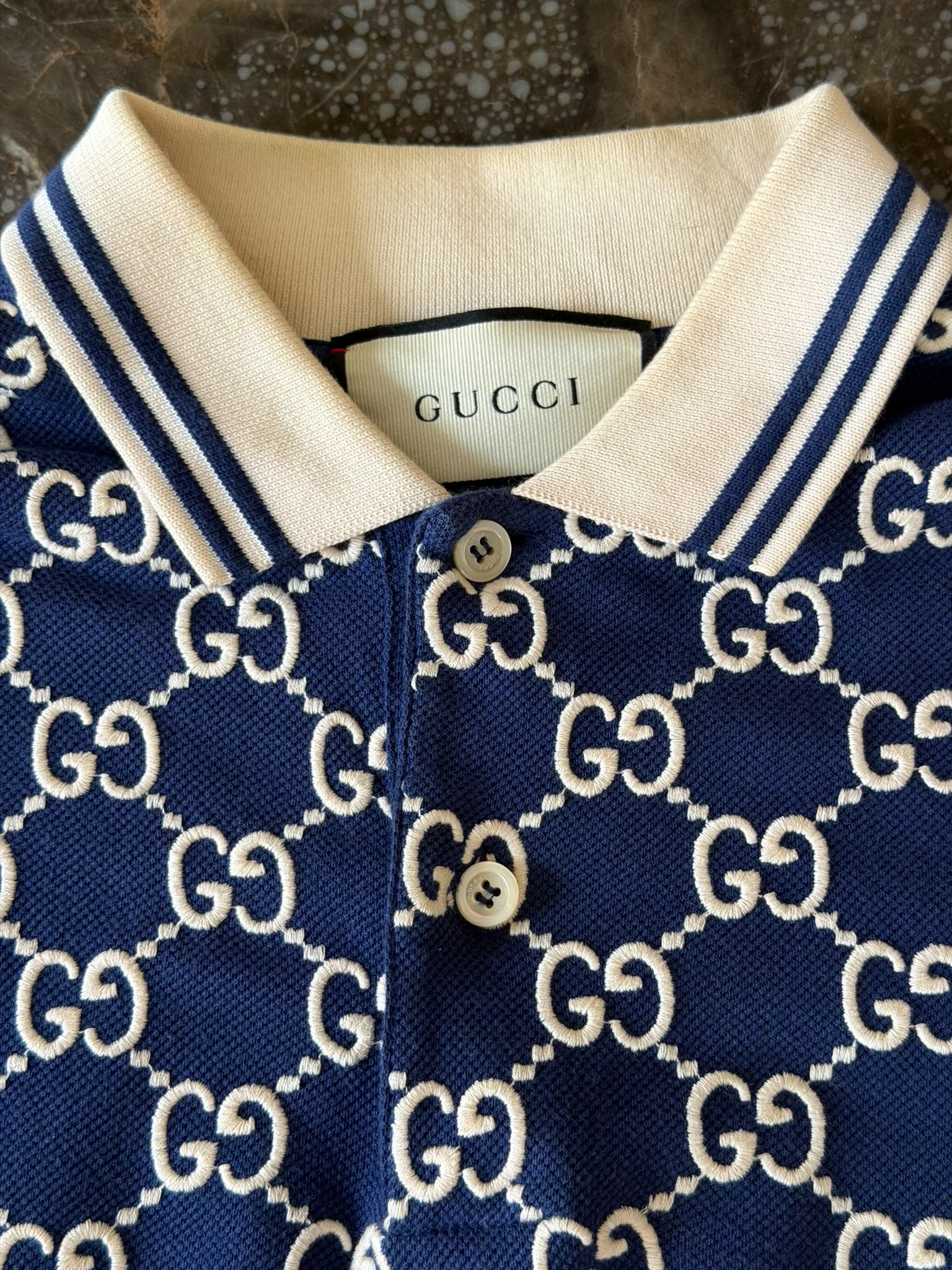 Gucci Gucci GG Jacquard Polo Shirt – Navy & Ivory – Size L — photograph 7