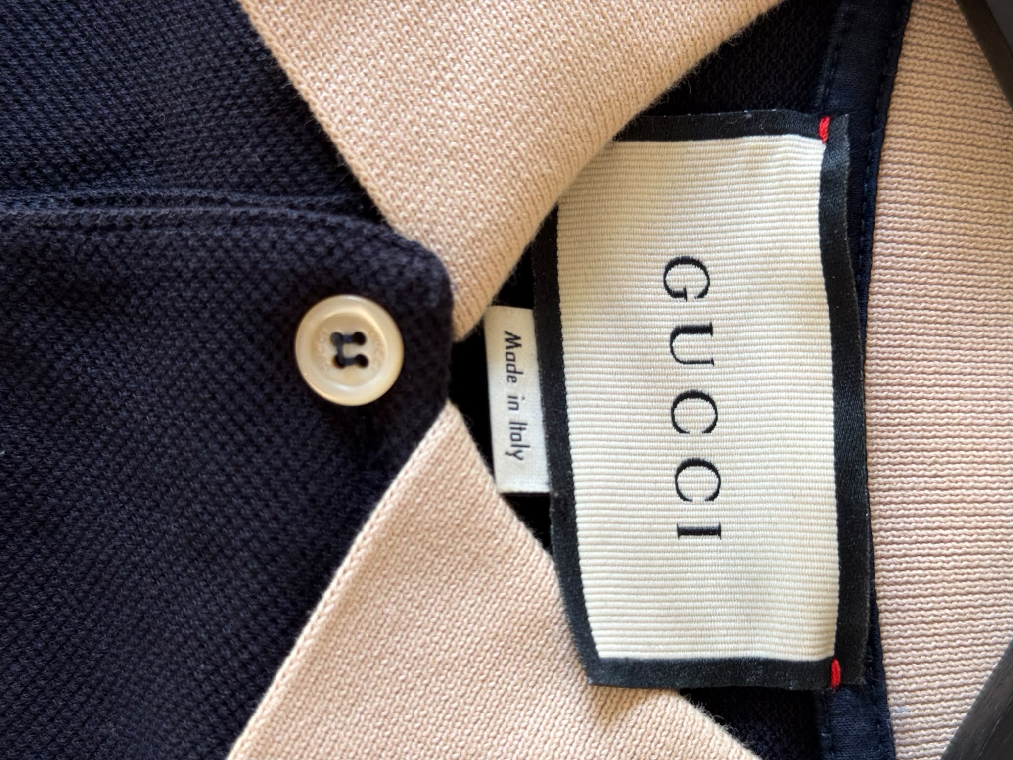 Gucci Made in Italy neck label and branded button