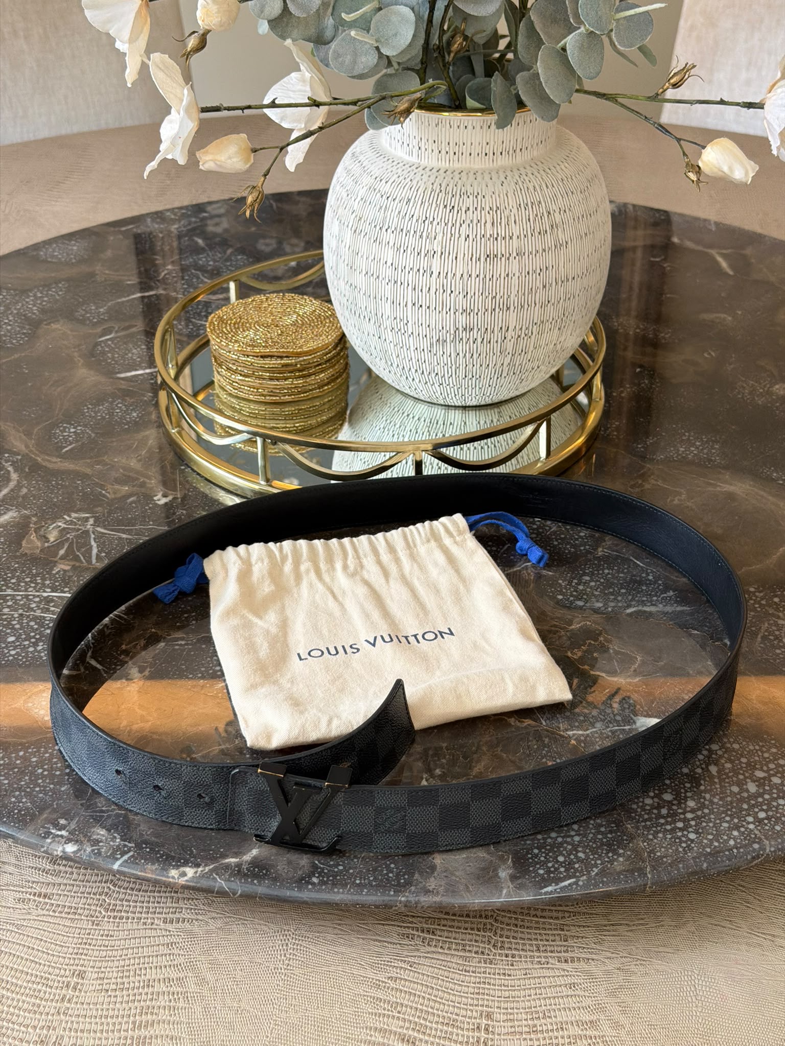 Louis Vuitton Damier Graphite 40mm belt with dust bag