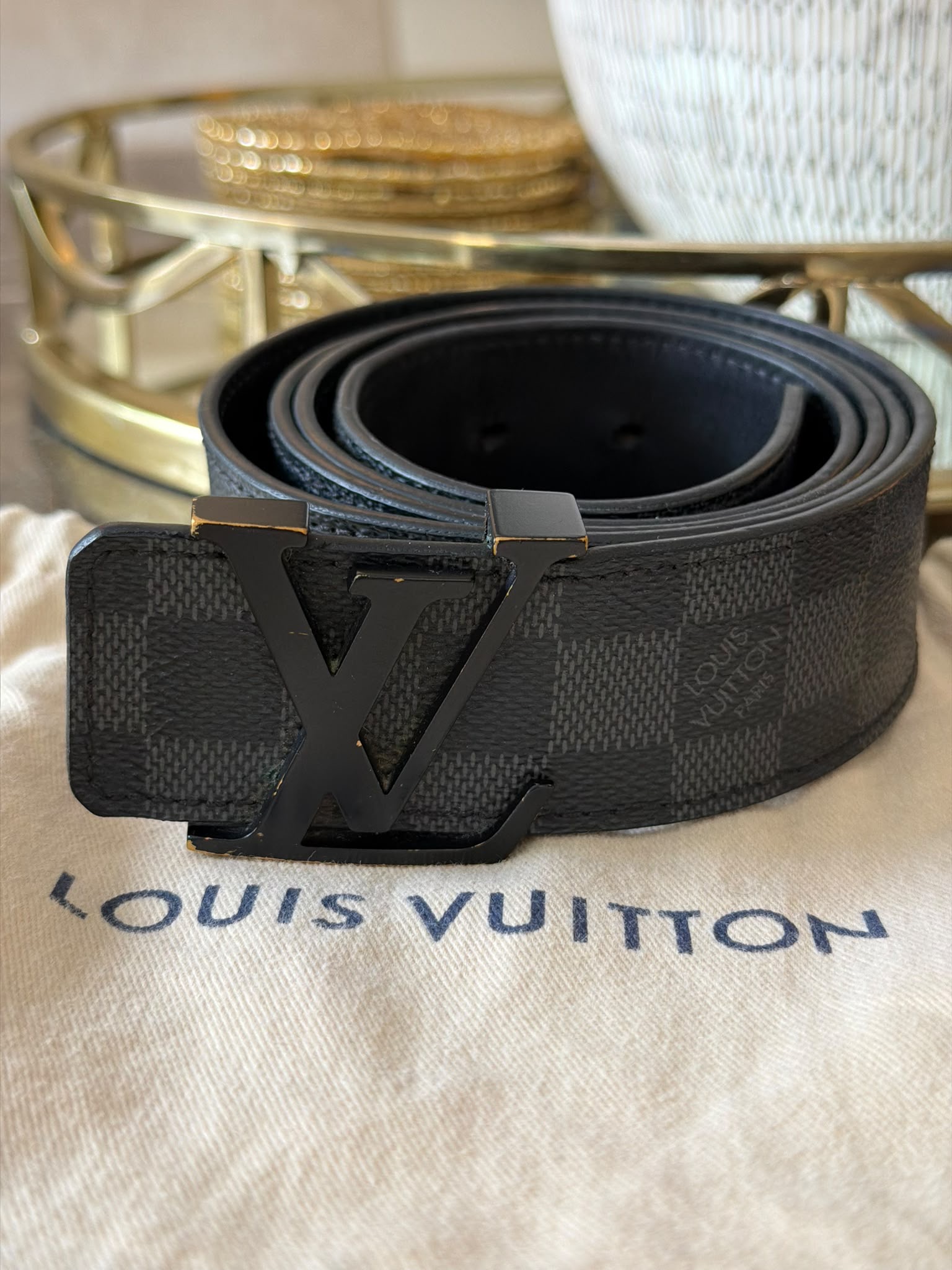 Louis Vuitton LV Initiales 40mm Damier Graphite Belt – Black – Size 110/44
