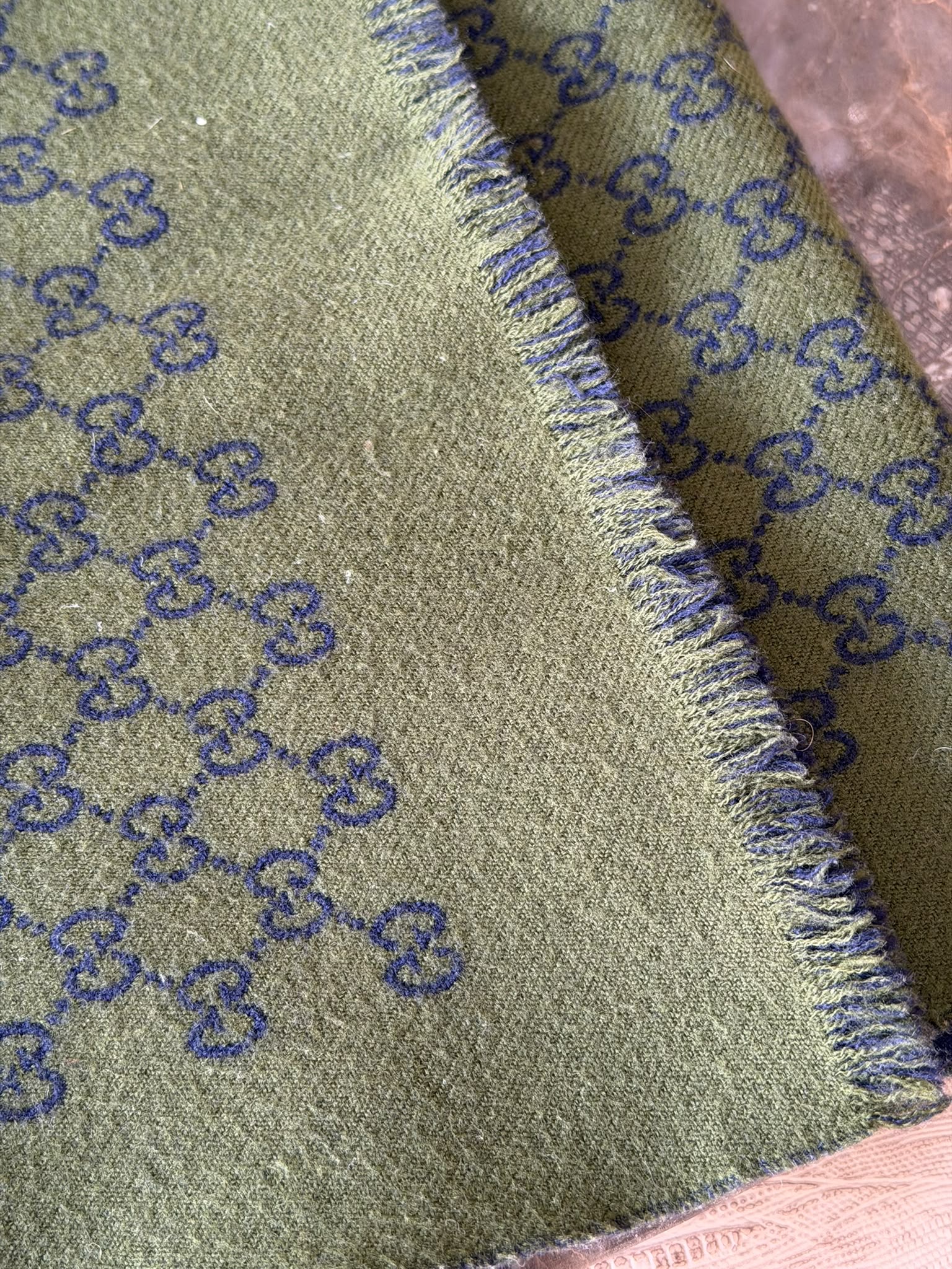 Gucci reversible monogram scarf fringed edge