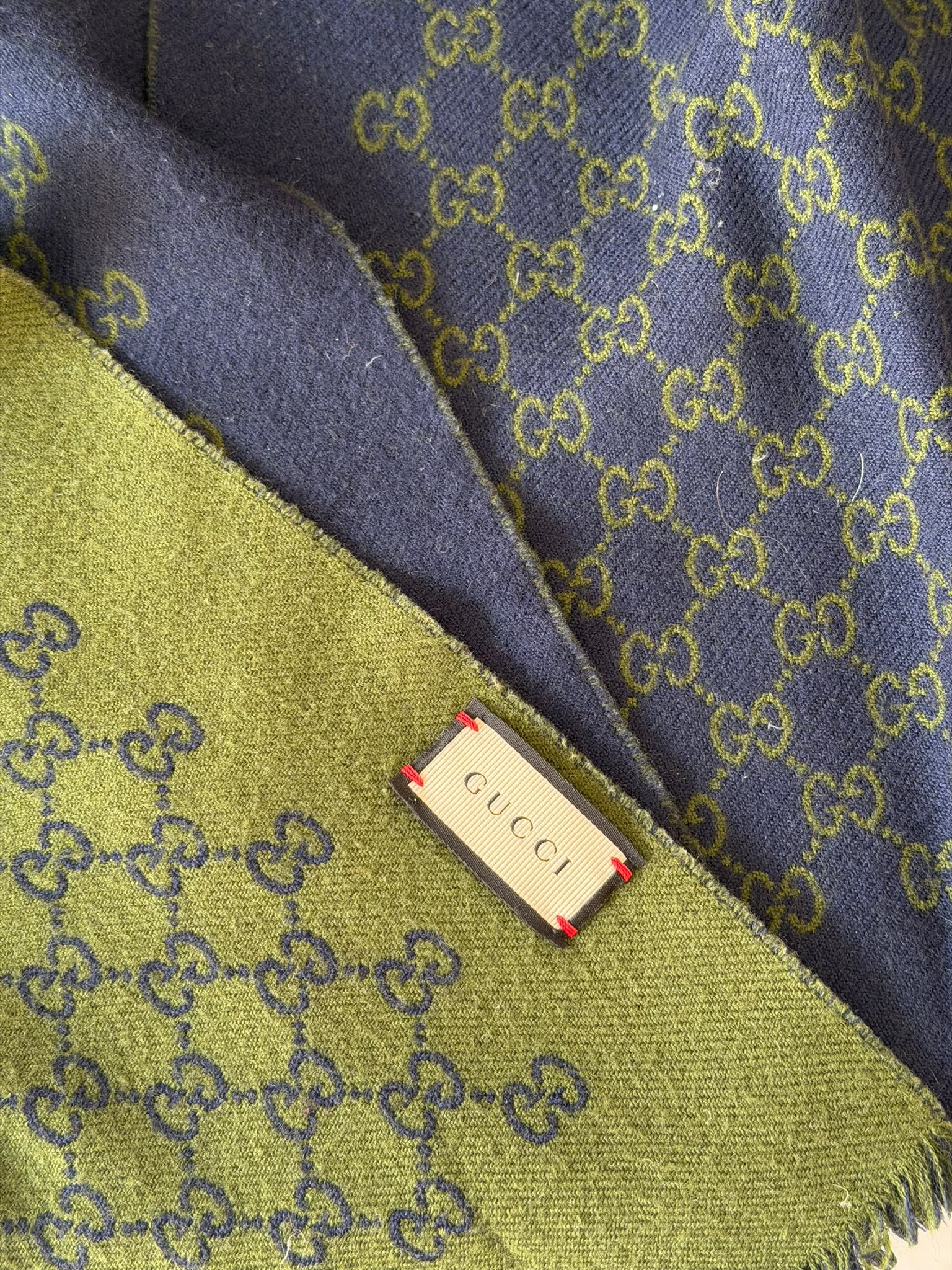 Gucci navy green designer scarf