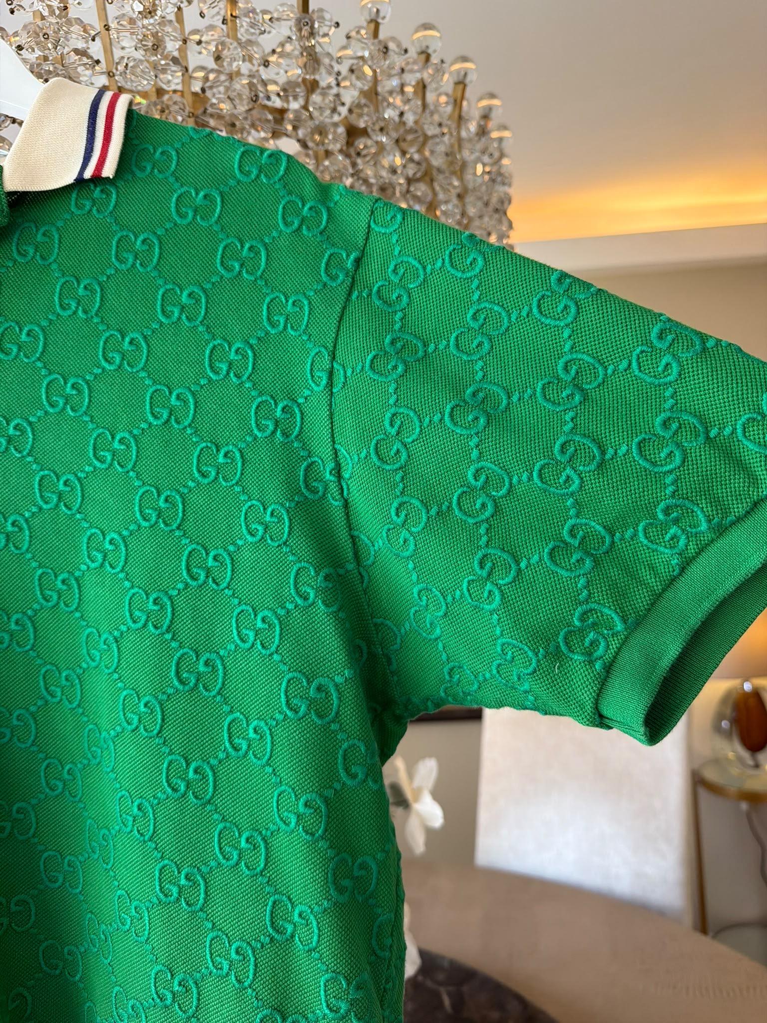 Gucci green designer polo chest pocket