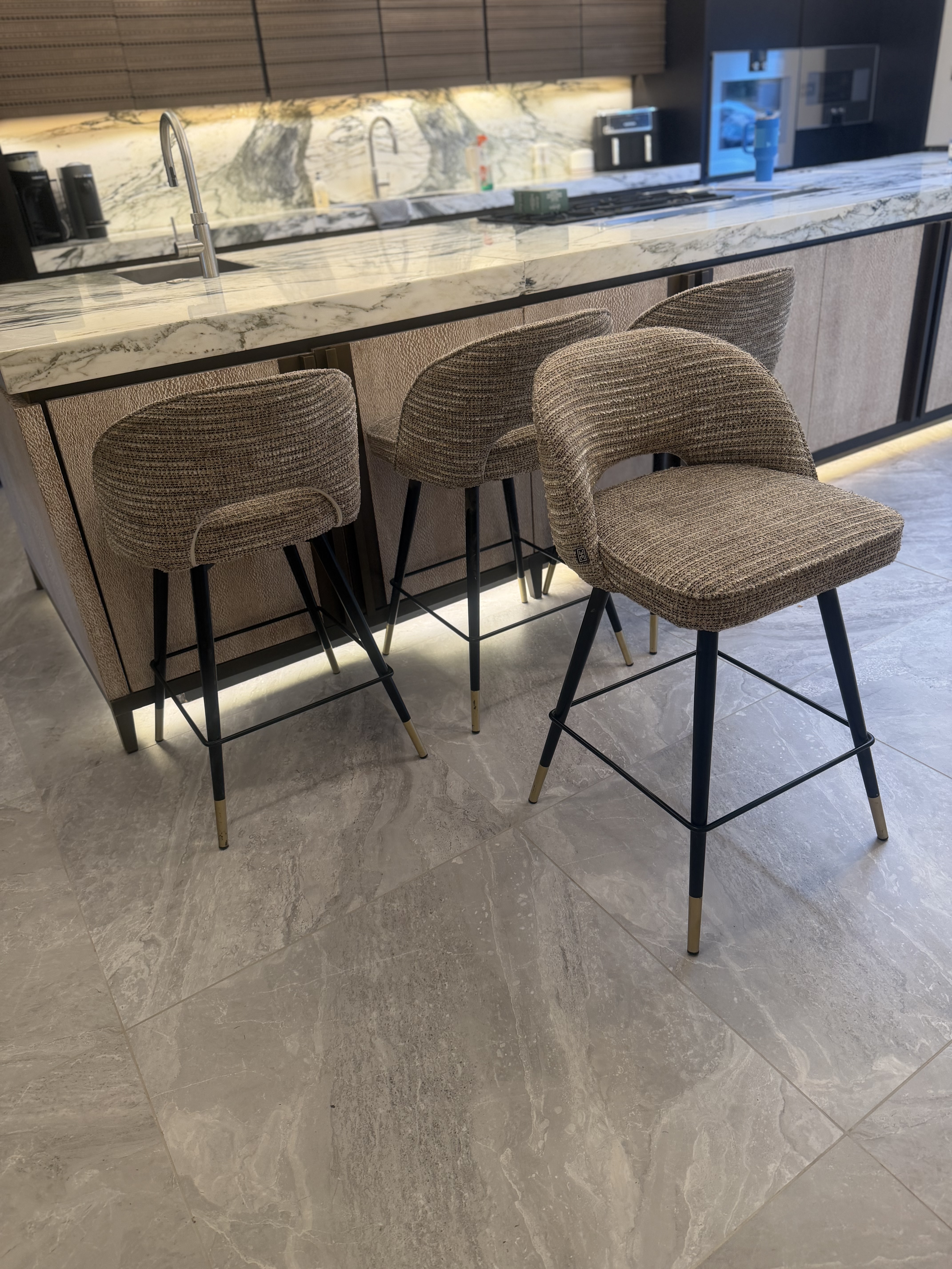 Eichholtz Cliff Mademoiselle Beige Swivel Counter Stools – Set of 4