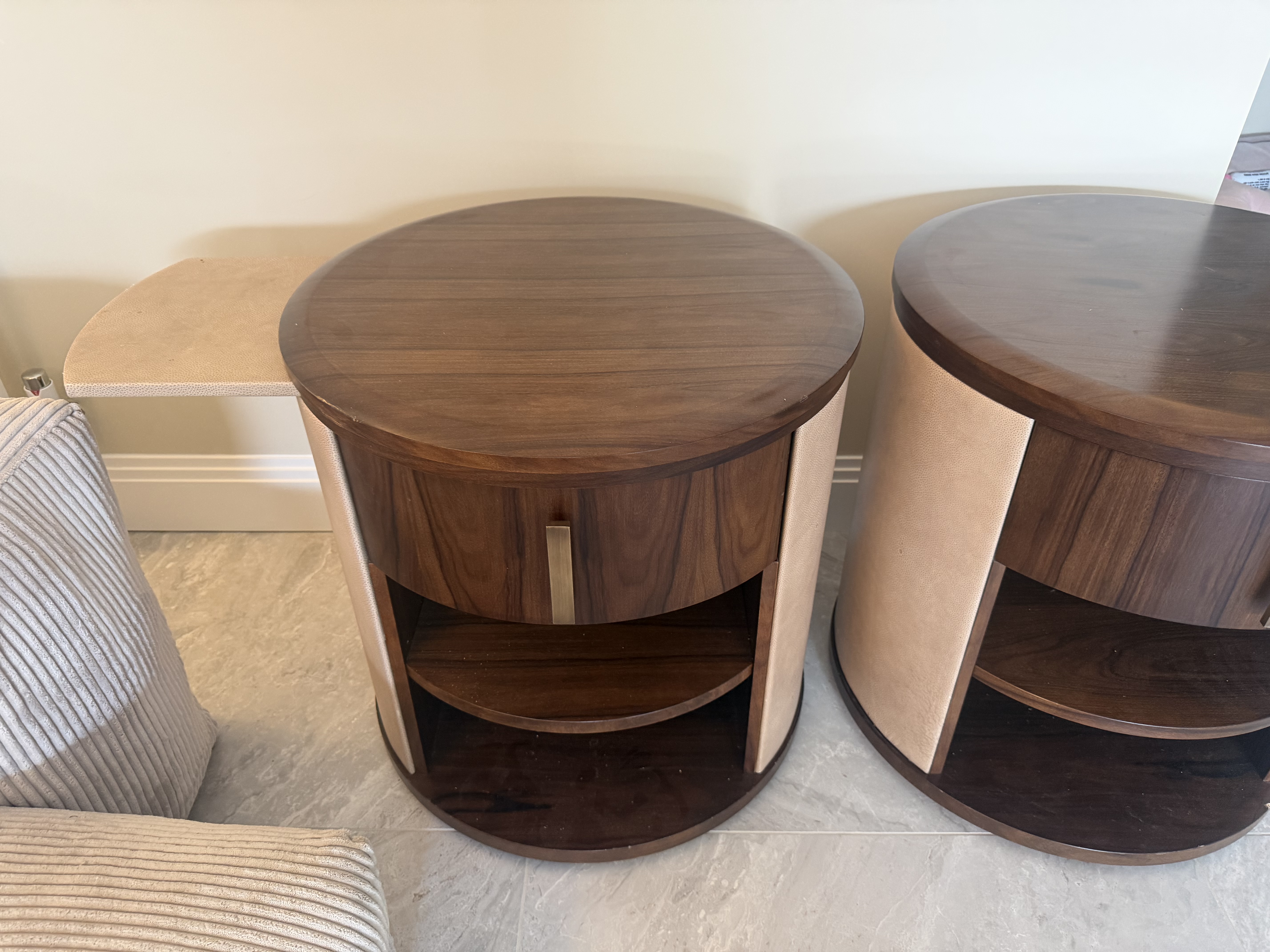 Smania Argo dark wood and taupe leather bedside tables