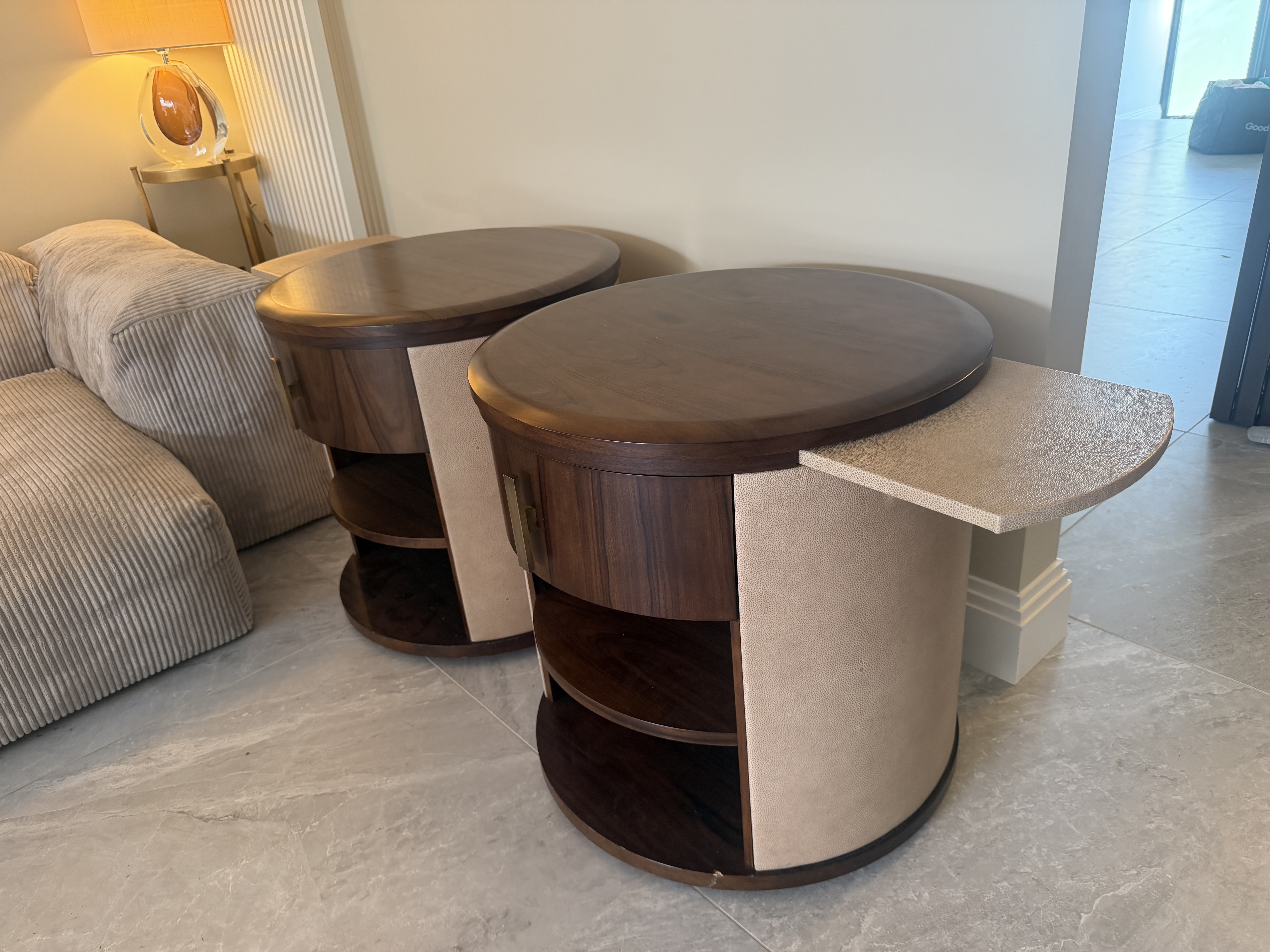 Front view of Smania Argo bedside table with open shelving