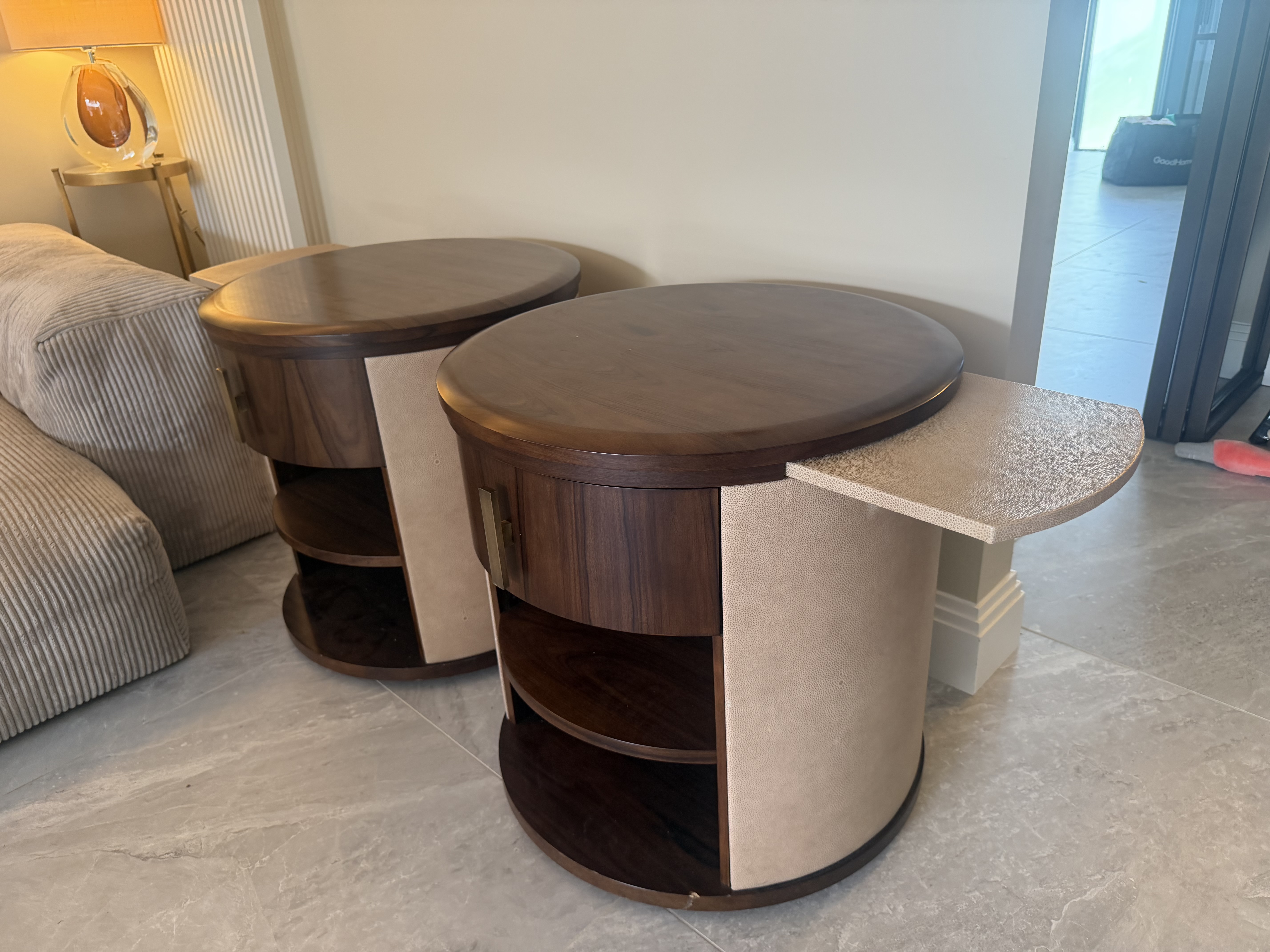 Pair of Italian Smania Argo designer bedside tables