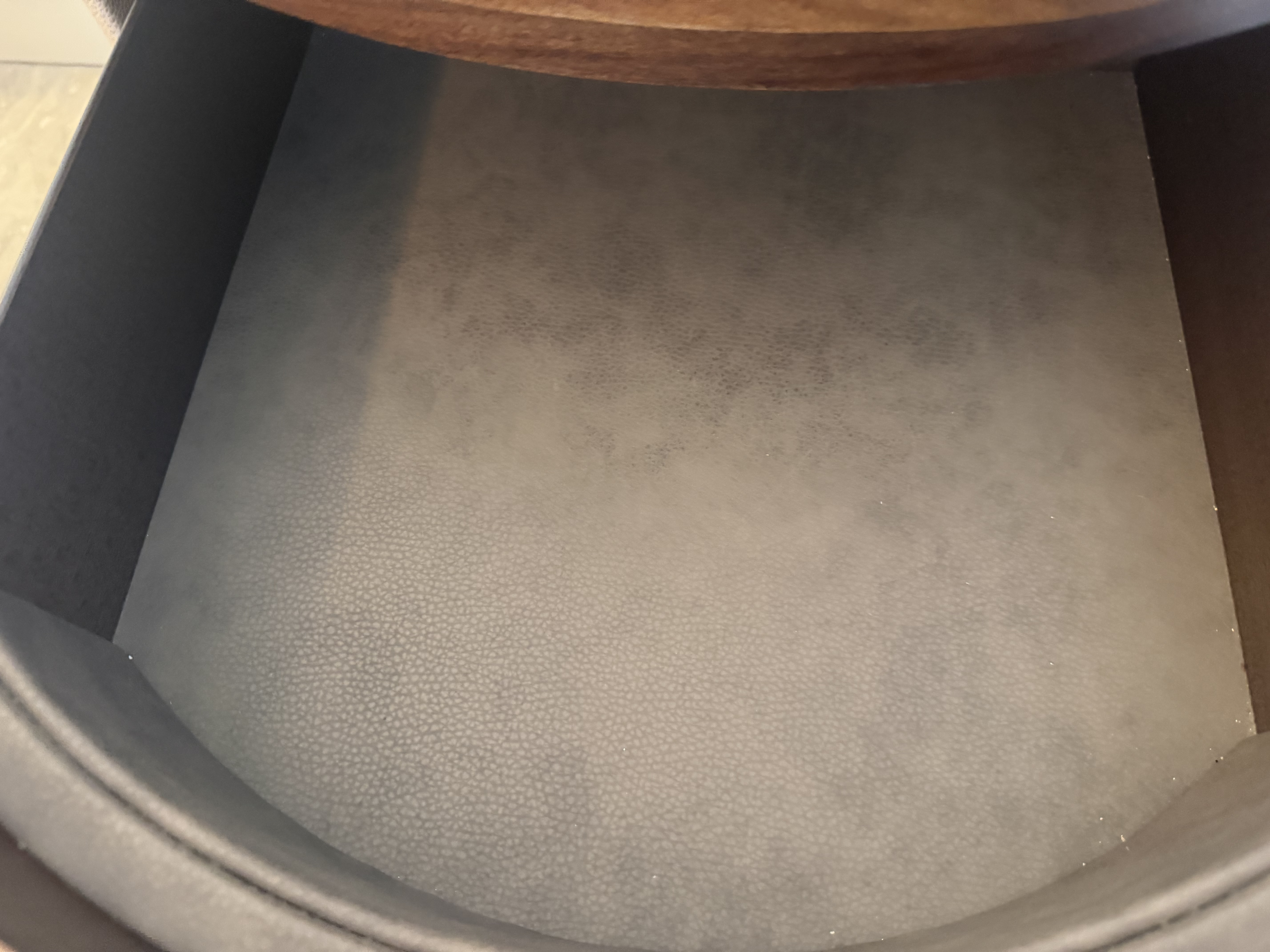 Close-up of taupe leather panel on Smania Argo bedside table