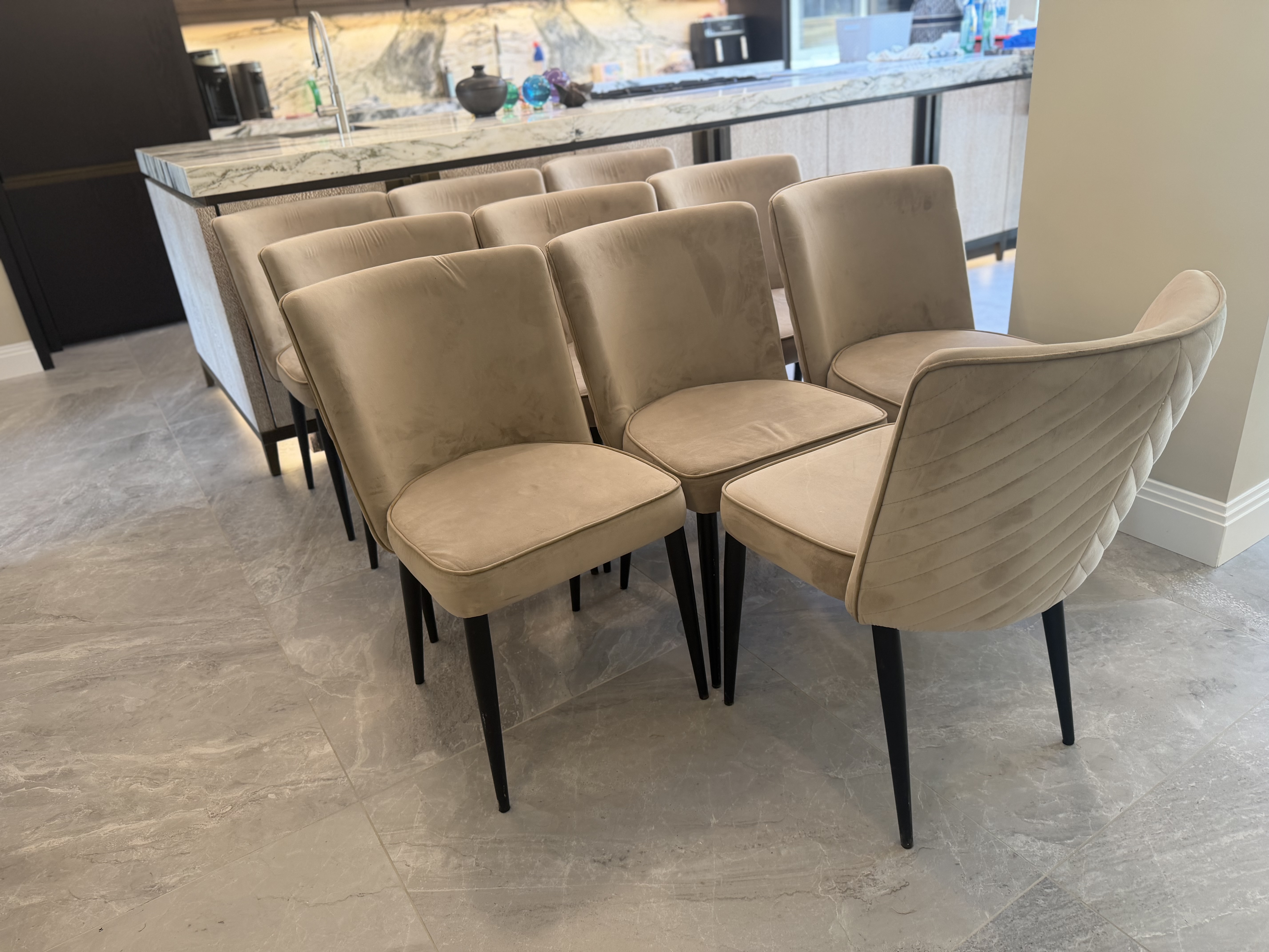 Danetti Serena champagne velvet dining chairs with black legs