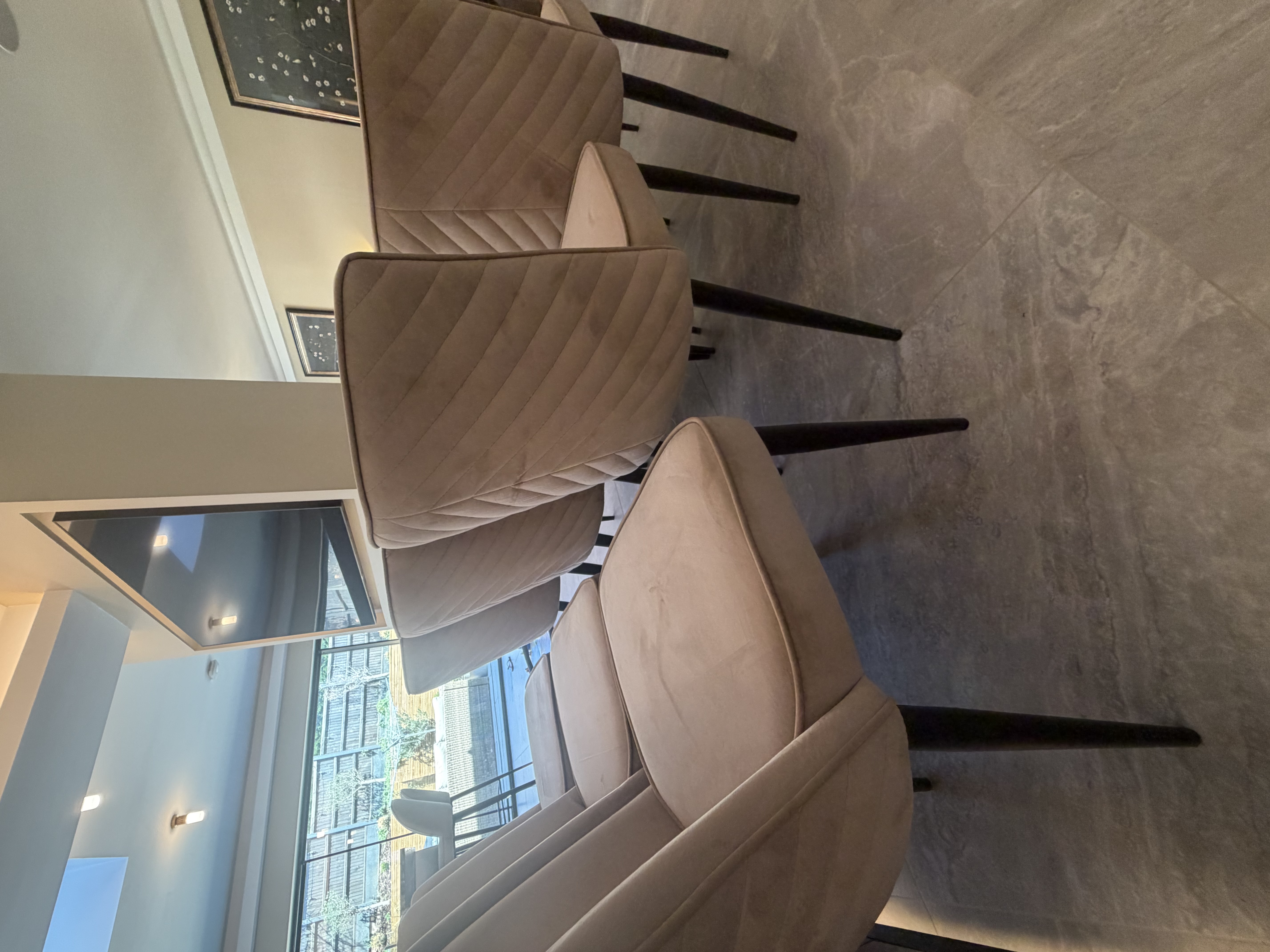 Rear view of Danetti Serena chair with chevron stitched velvet back