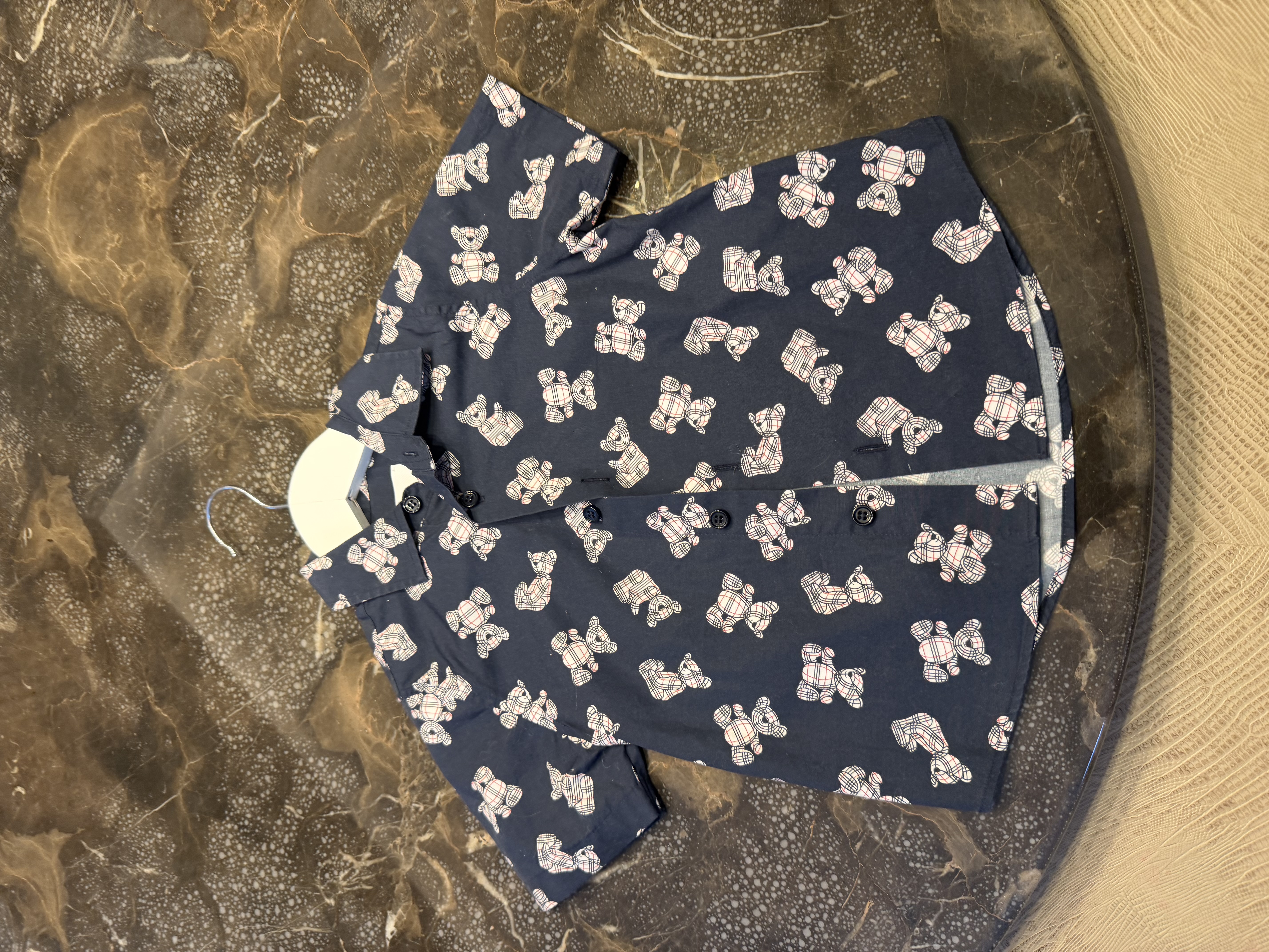 Burberry Burberry Children's Check Teddy Bear Print Shirt – Navy Blue