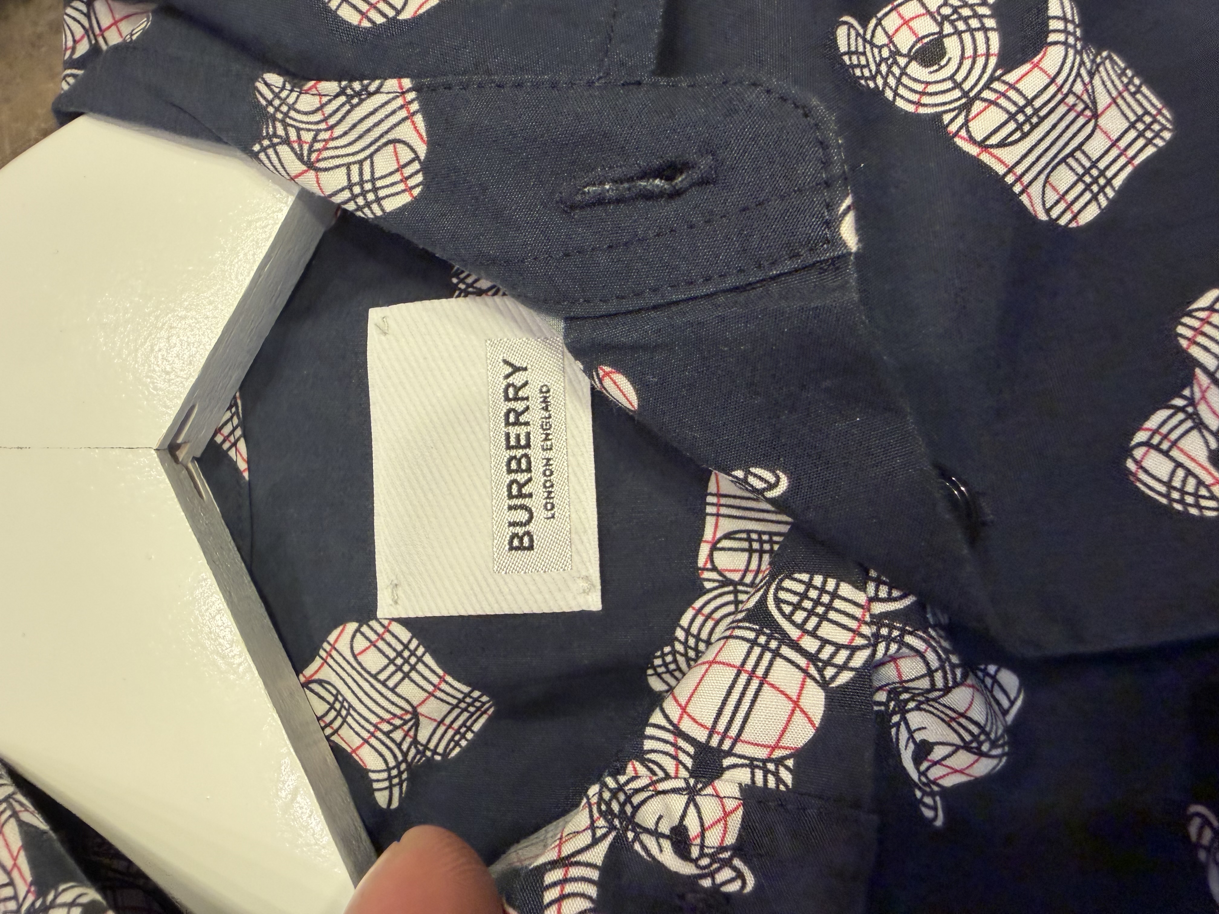 Burberry Burberry Children's Check Teddy Bear Print Shirt – Navy Blue — photograph 2