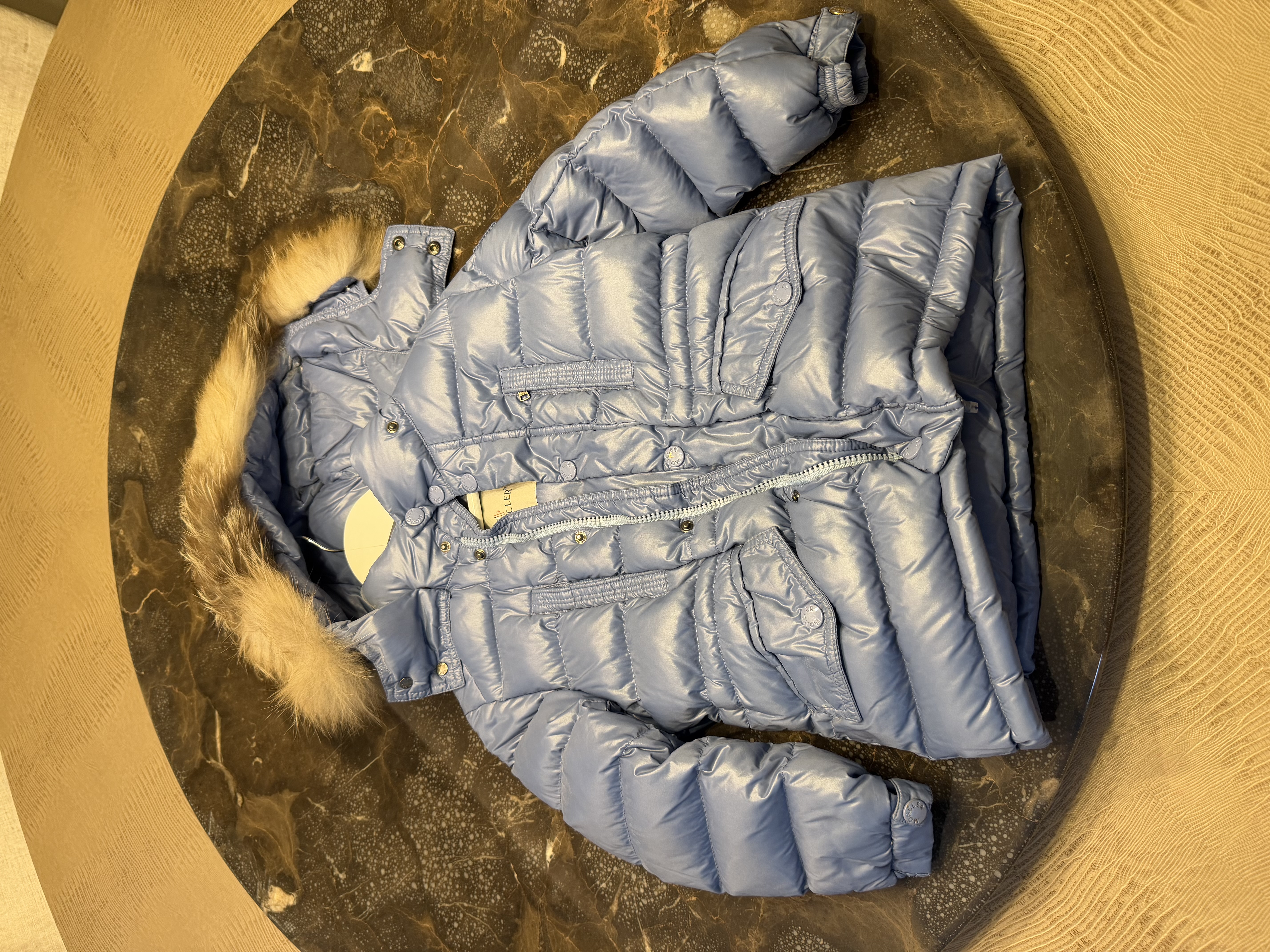 Moncler Moncler Enfant Blue Fur-Trimmed Puffer Coat – Age 4