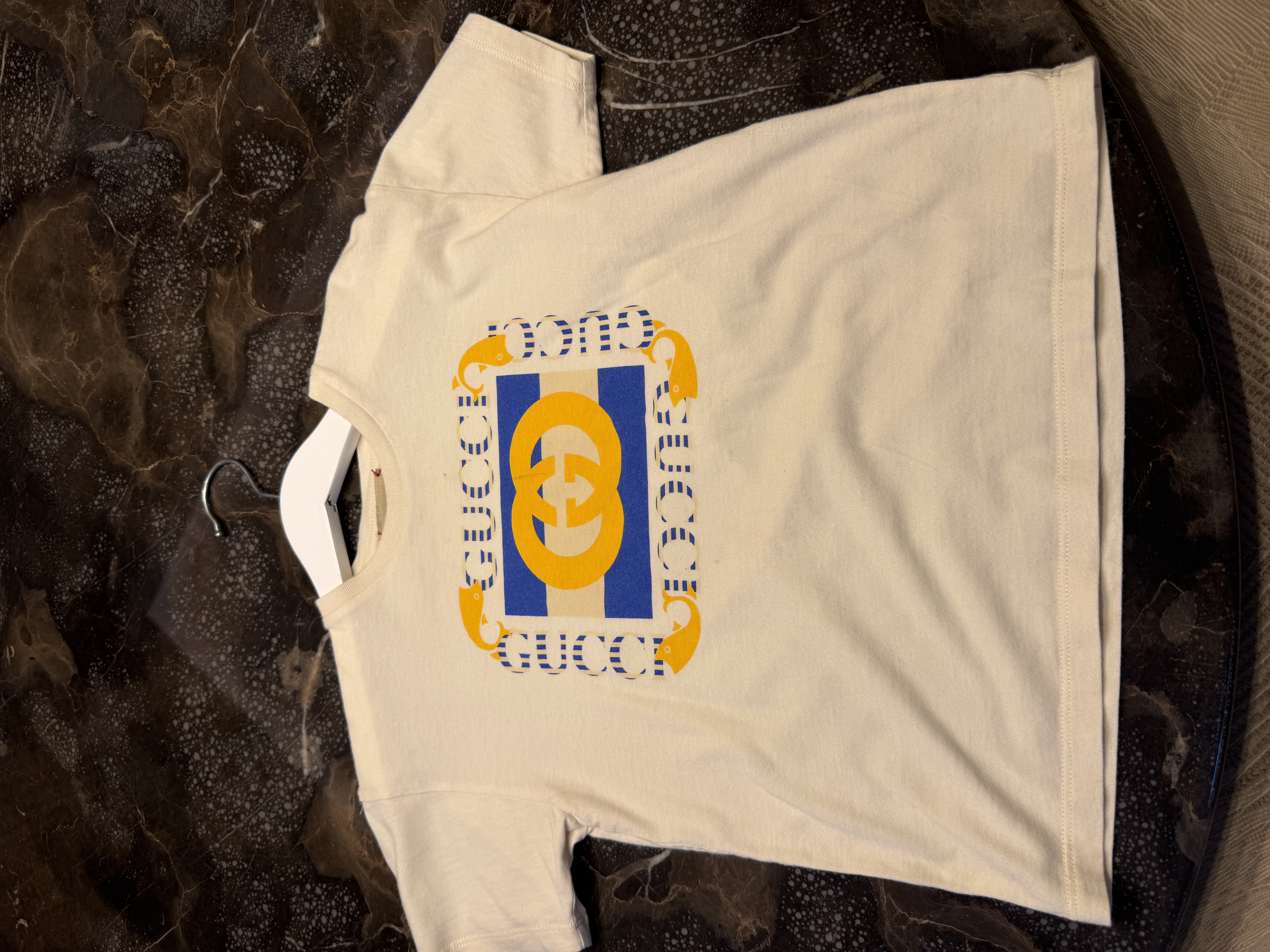 Gucci Gucci Kids Interlocking GG Graphic T-Shirt – Cream Blue & Yellow