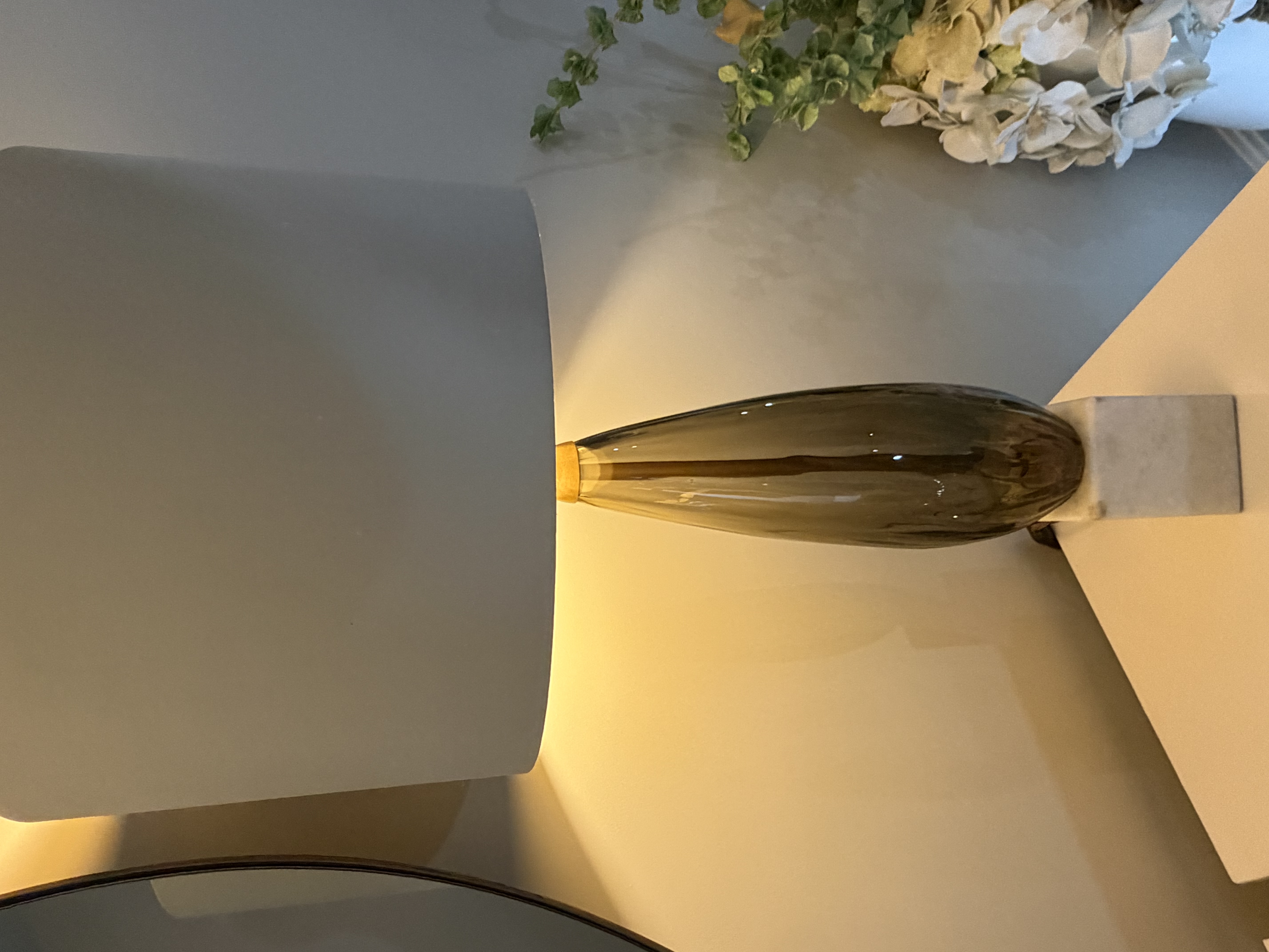 Heathfield & Co Heathfield & Co – Pair of Smoked Amber Glass & Marble Table Lamps