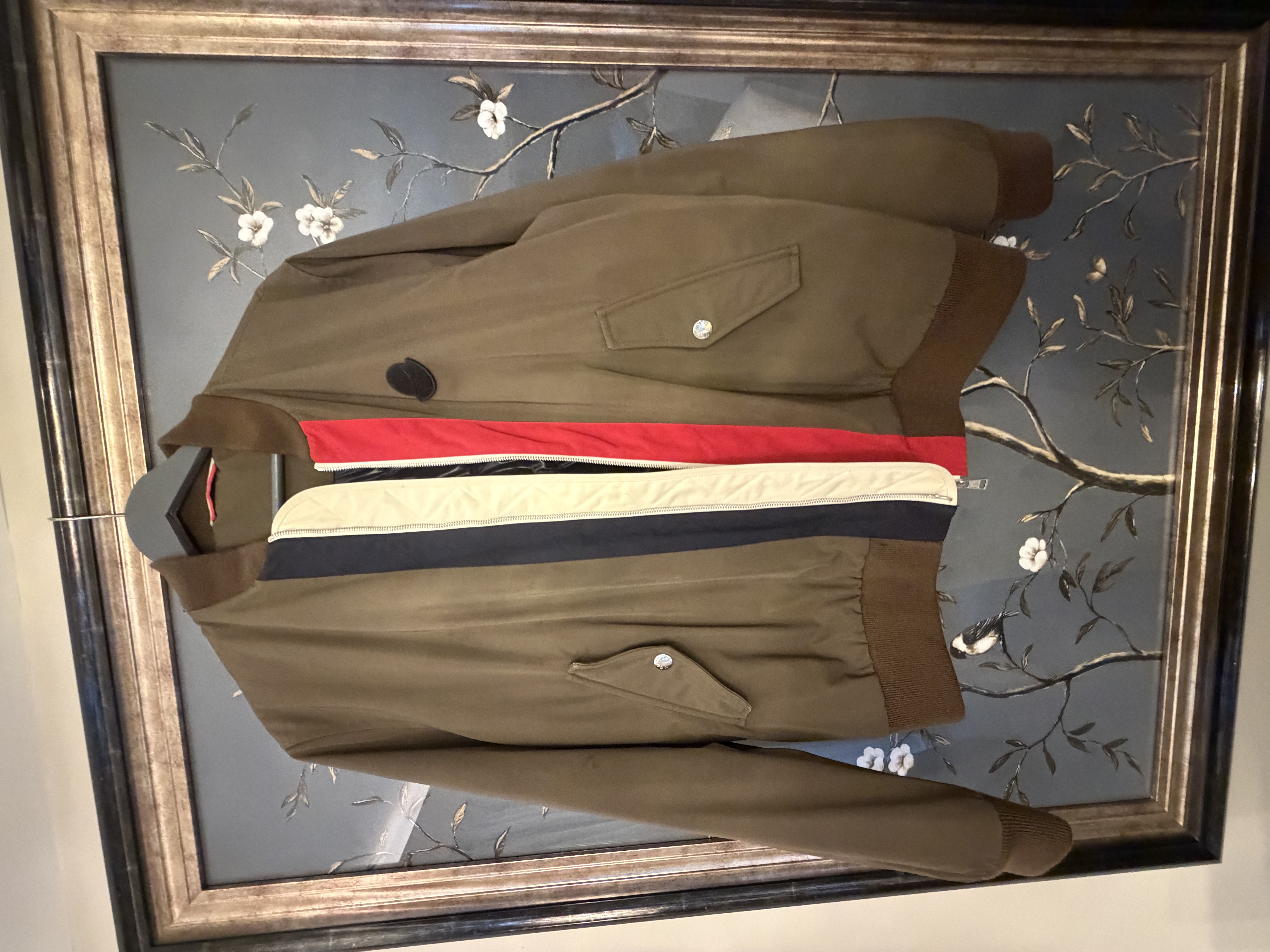 Moncler Moncler Khaki Bomber Jacket with Down-Padded Lining