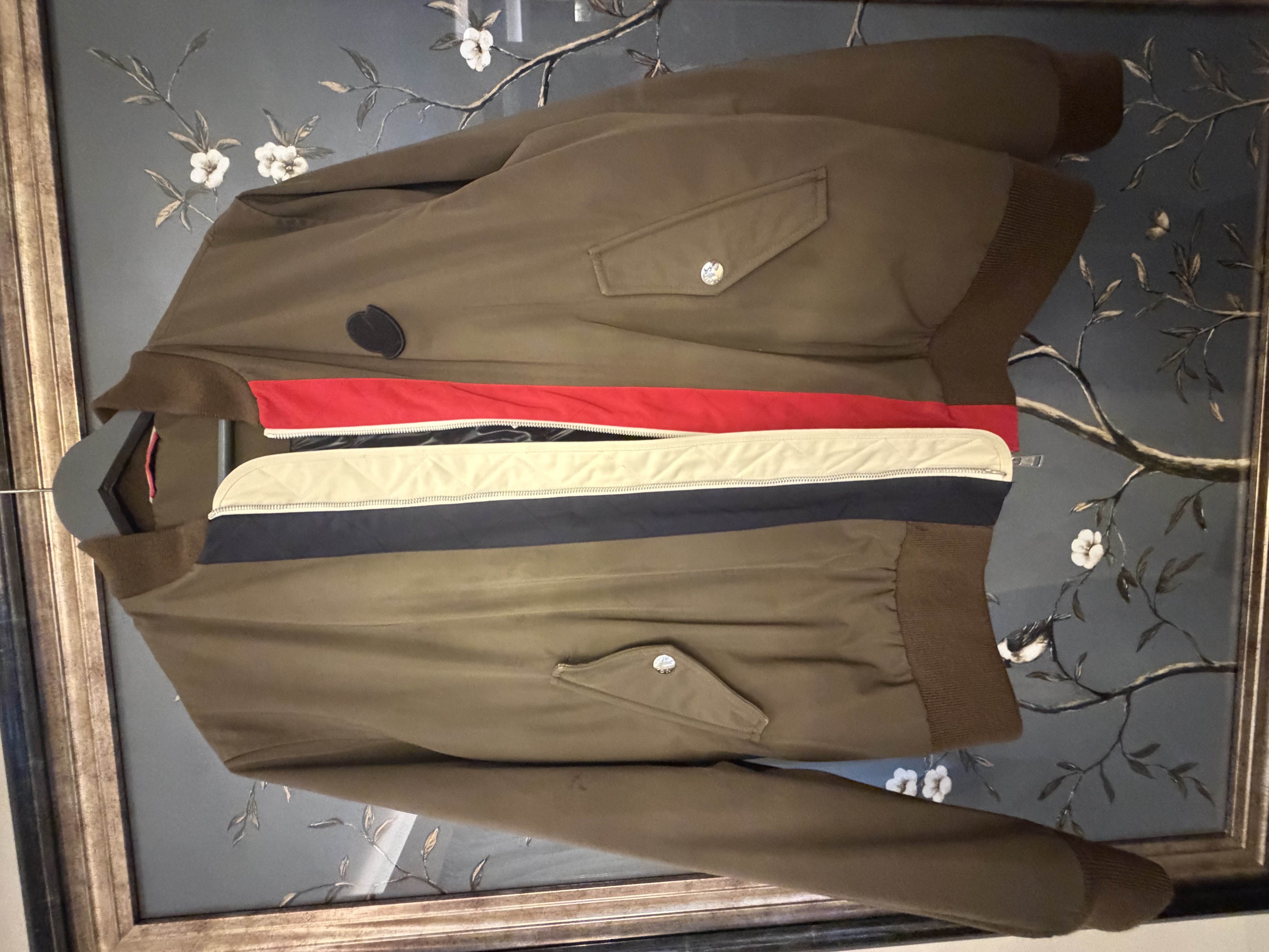 Moncler Moncler Khaki Bomber Jacket with Down-Padded Lining — photograph 2