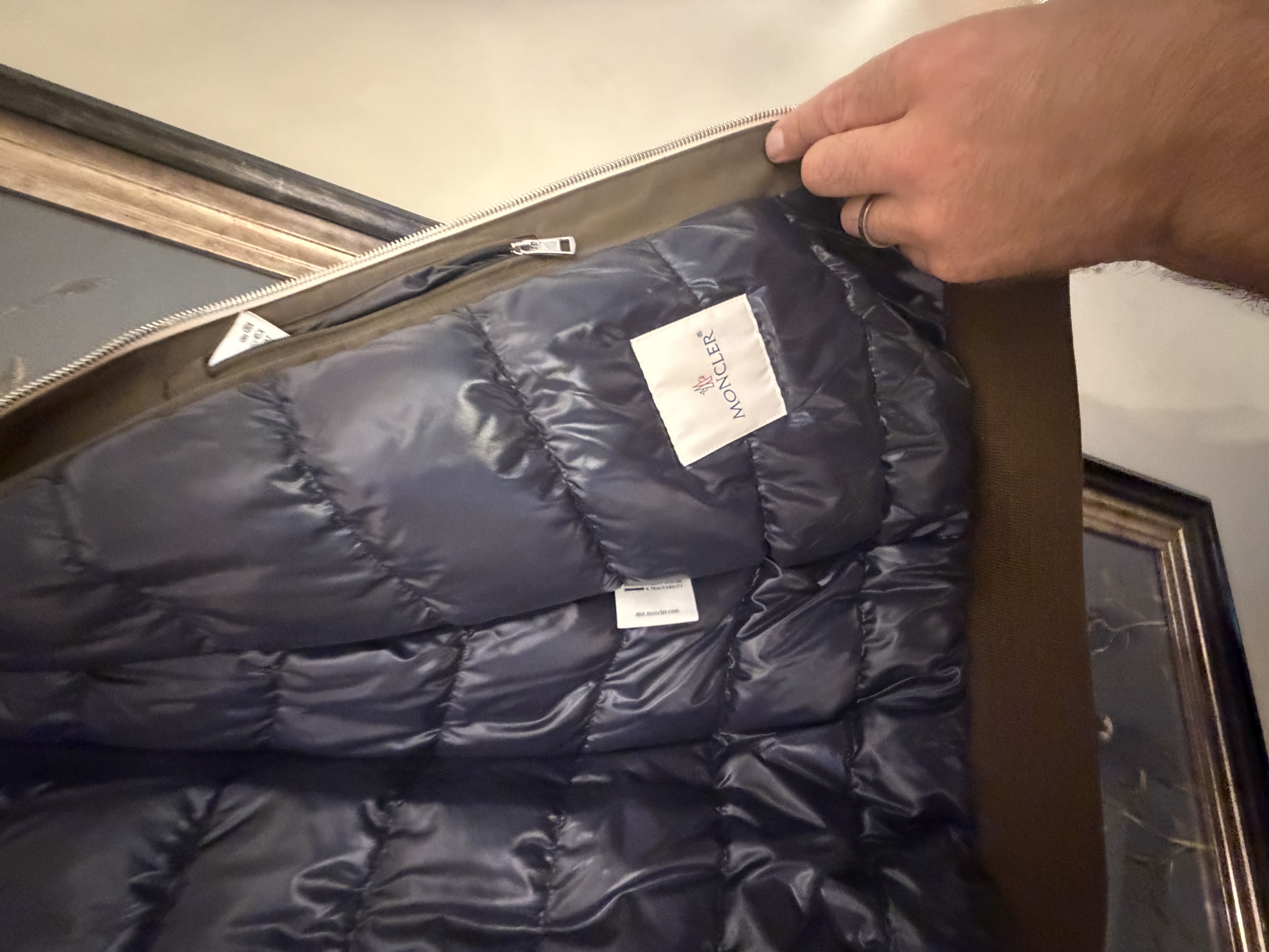 Moncler Moncler Khaki Bomber Jacket with Down-Padded Lining — photograph 4