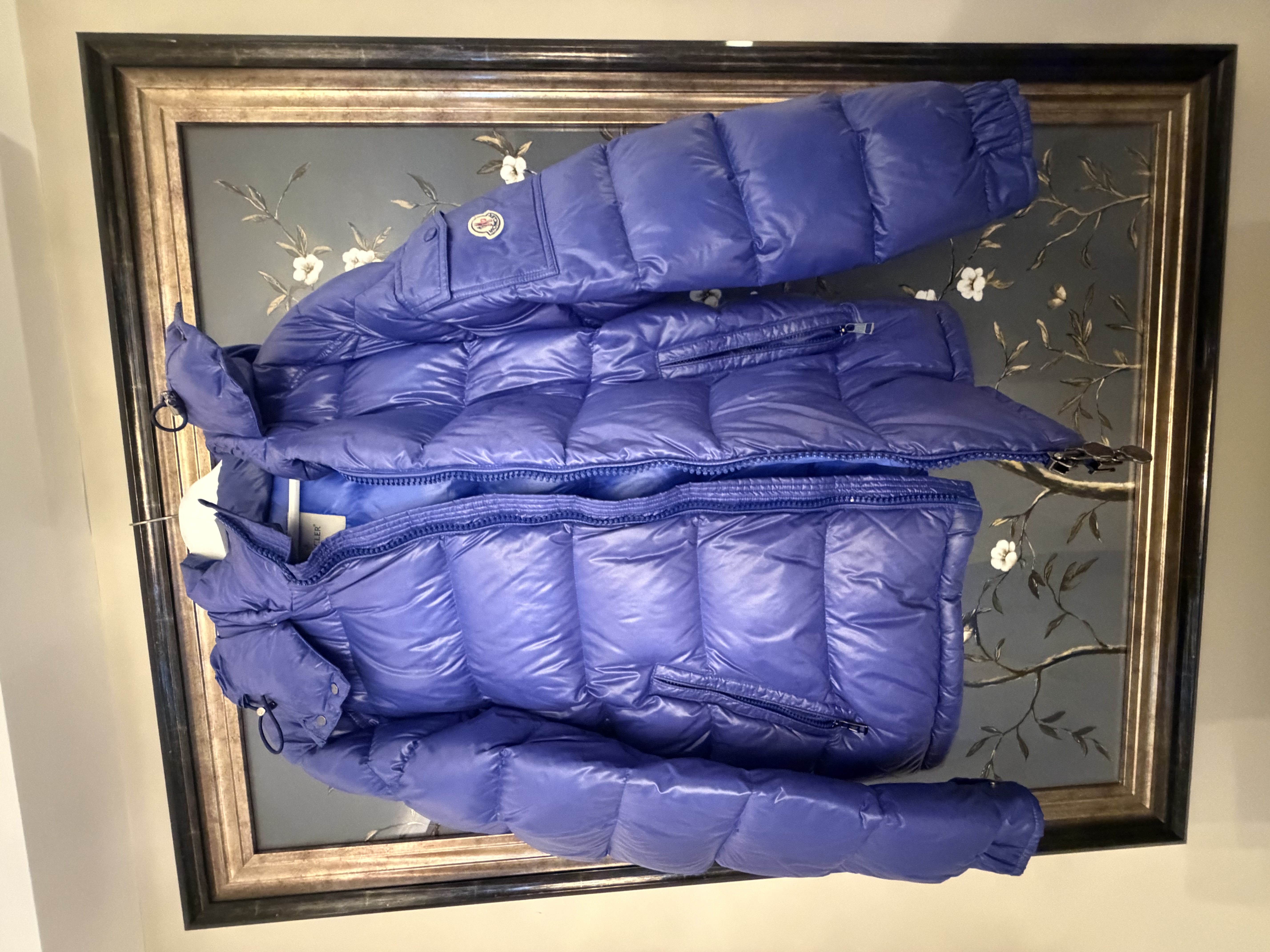 Moncler Moncler Royal Blue Glossy Down Puffer Jacket with Hood