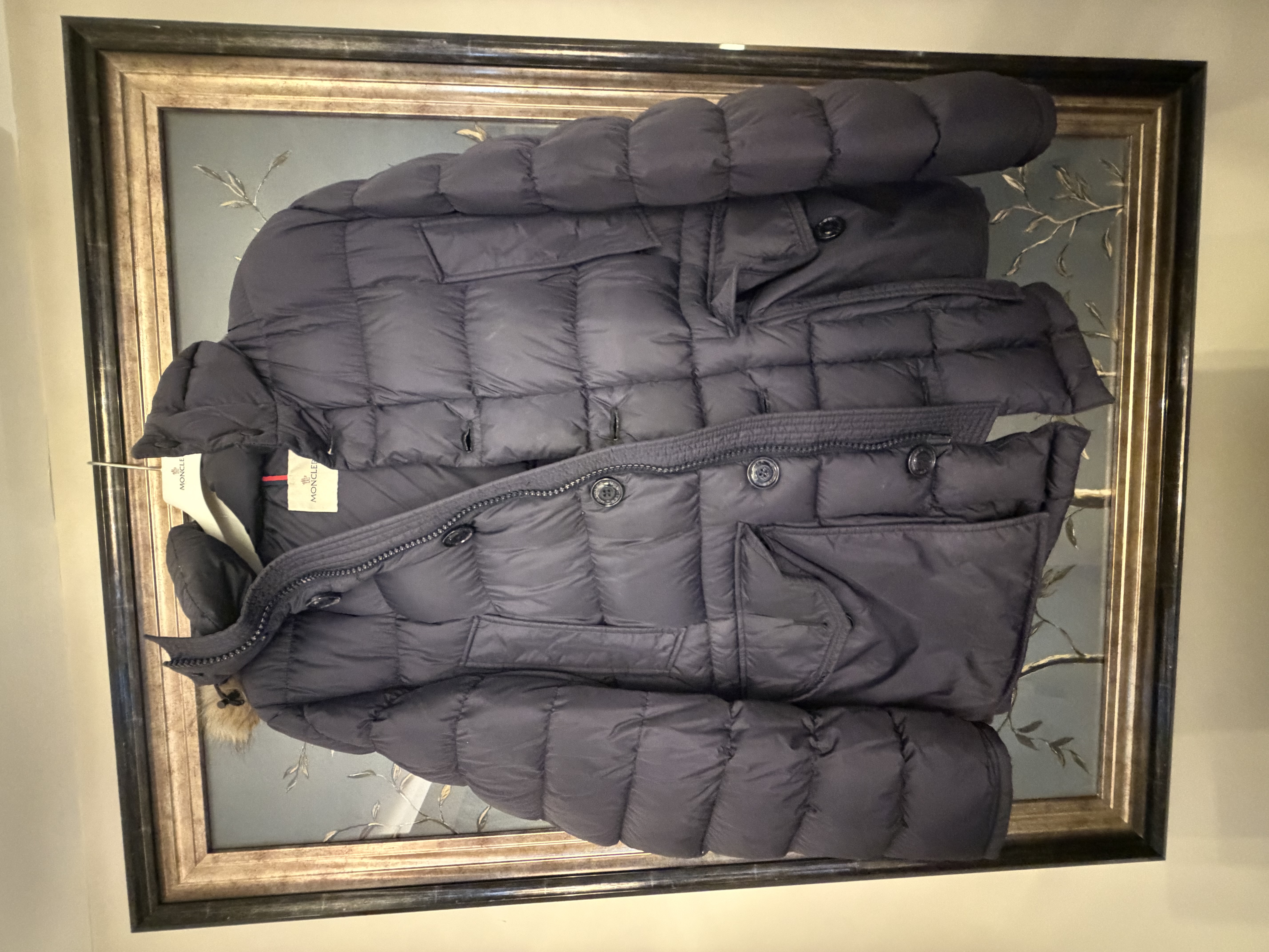 Moncler Moncler Navy Down Puffer Jacket with Fur-Trimmed Hood