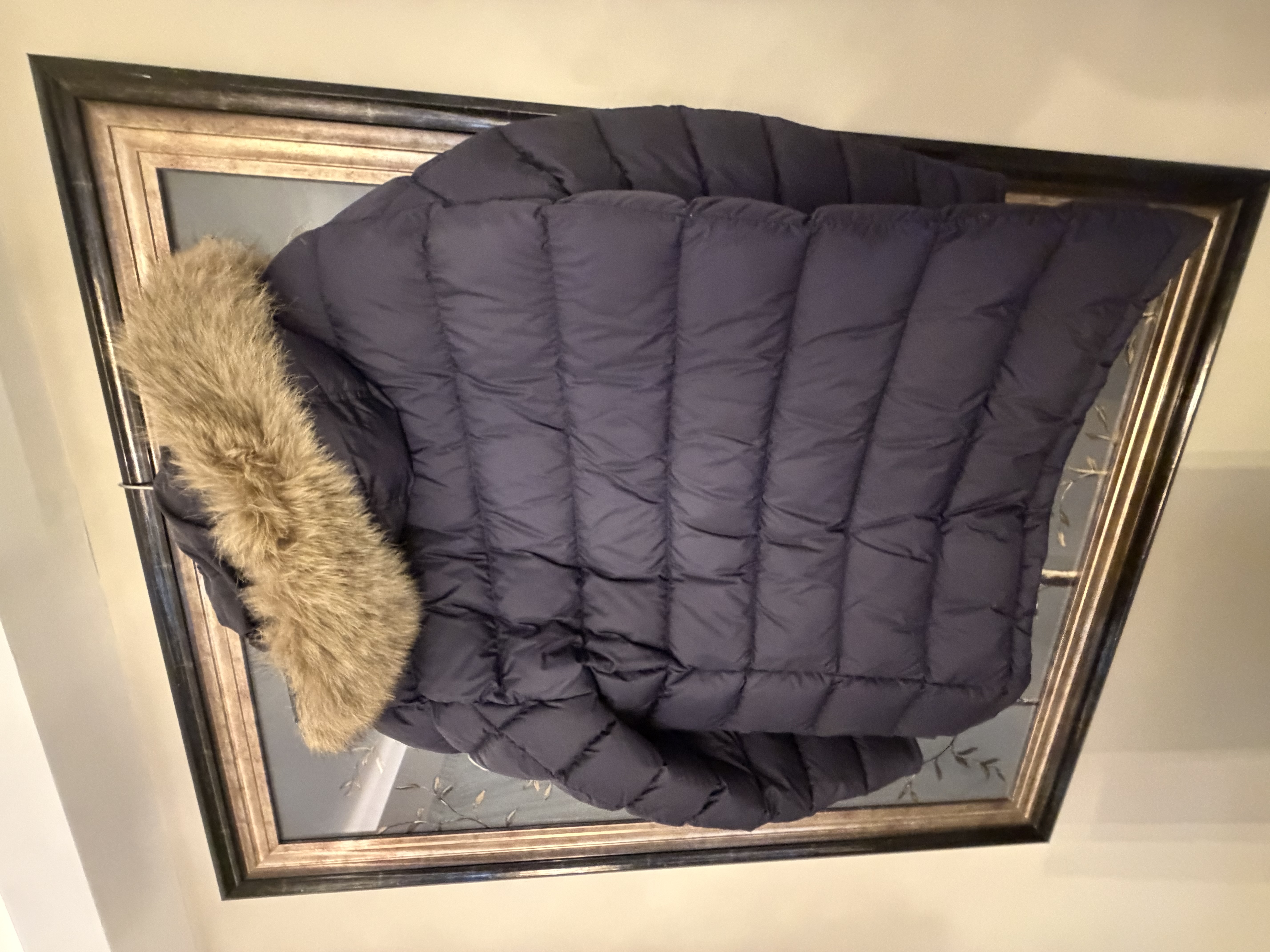 Moncler Moncler Navy Down Puffer Jacket with Fur-Trimmed Hood — photograph 3