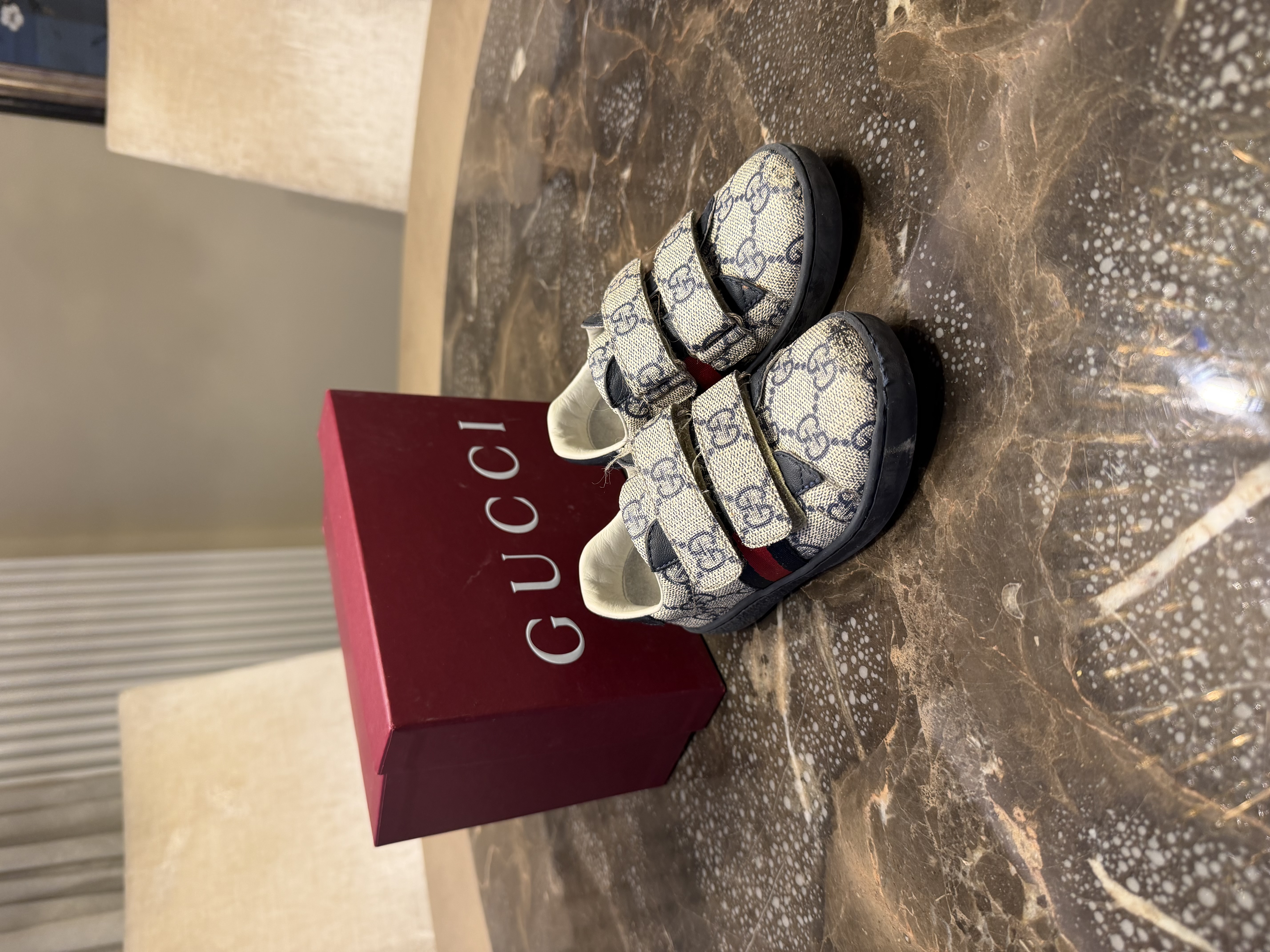 Gucci Gucci GG Monogram Children's Trainers – Navy & Beige — photograph 2