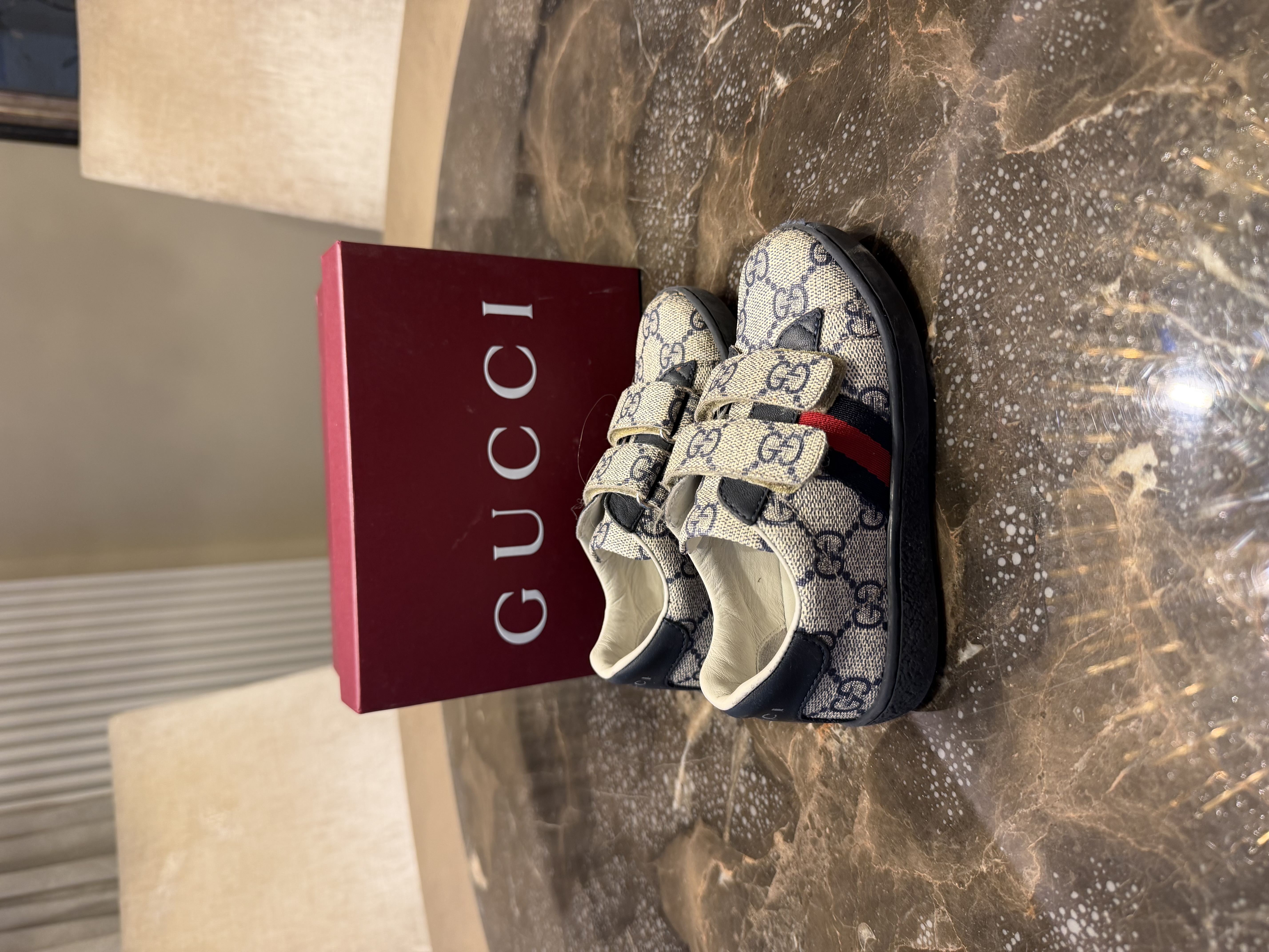 Gucci Gucci GG Monogram Children's Trainers – Navy & Beige — photograph 3