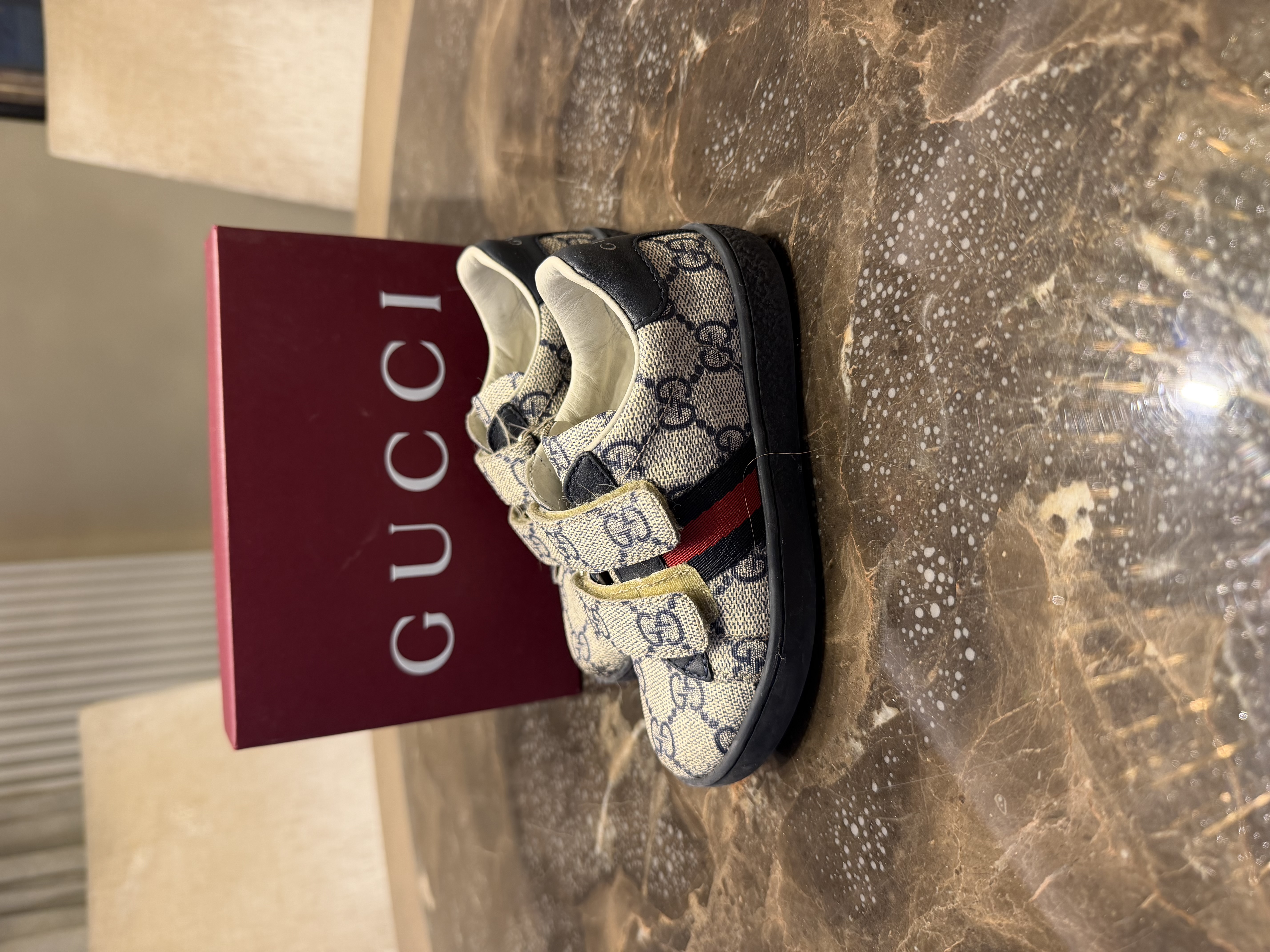 Gucci Gucci GG Monogram Children's Trainers – Navy & Beige — photograph 5