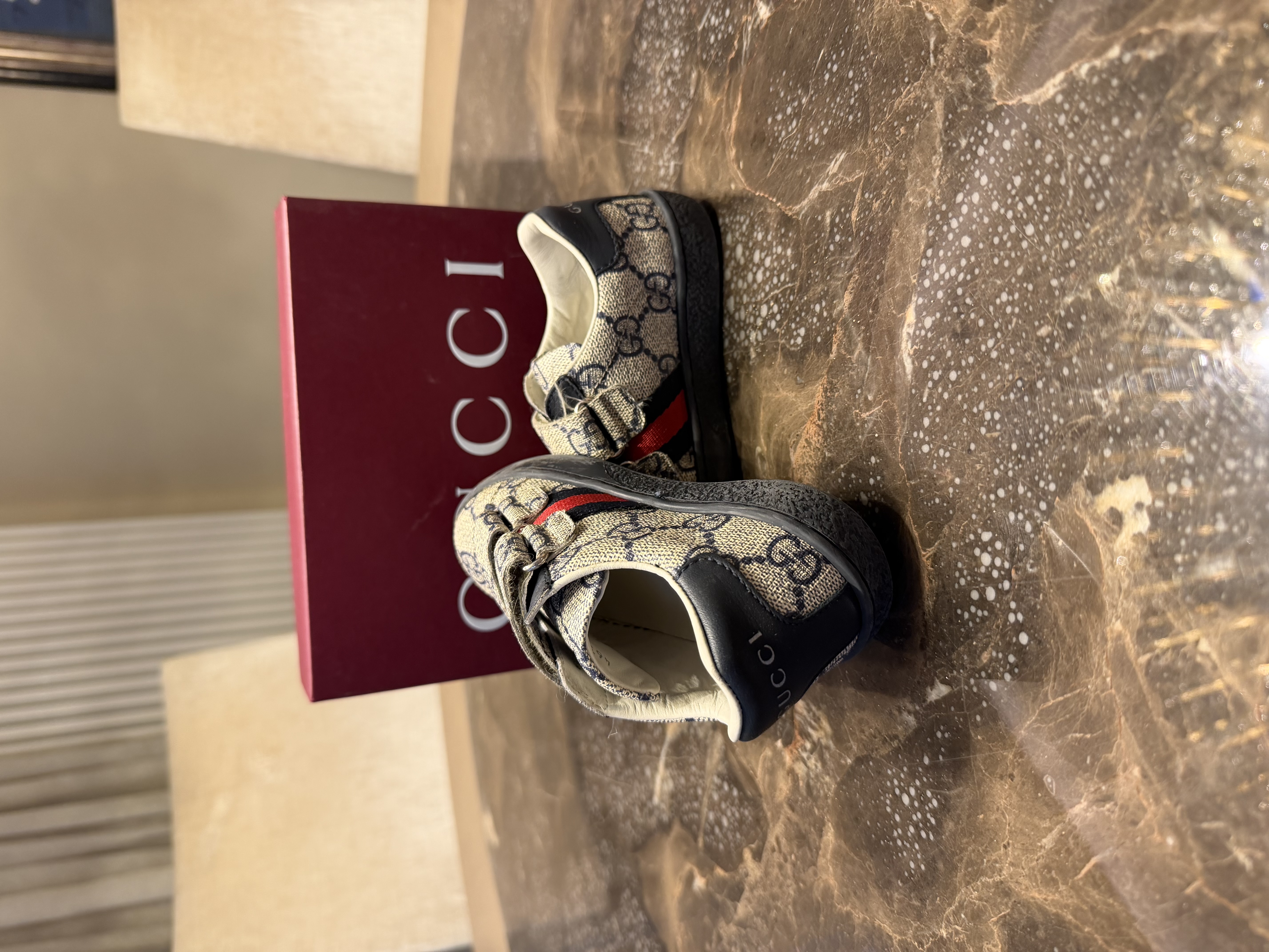 Gucci Gucci GG Monogram Children's Trainers – Navy & Beige — photograph 6