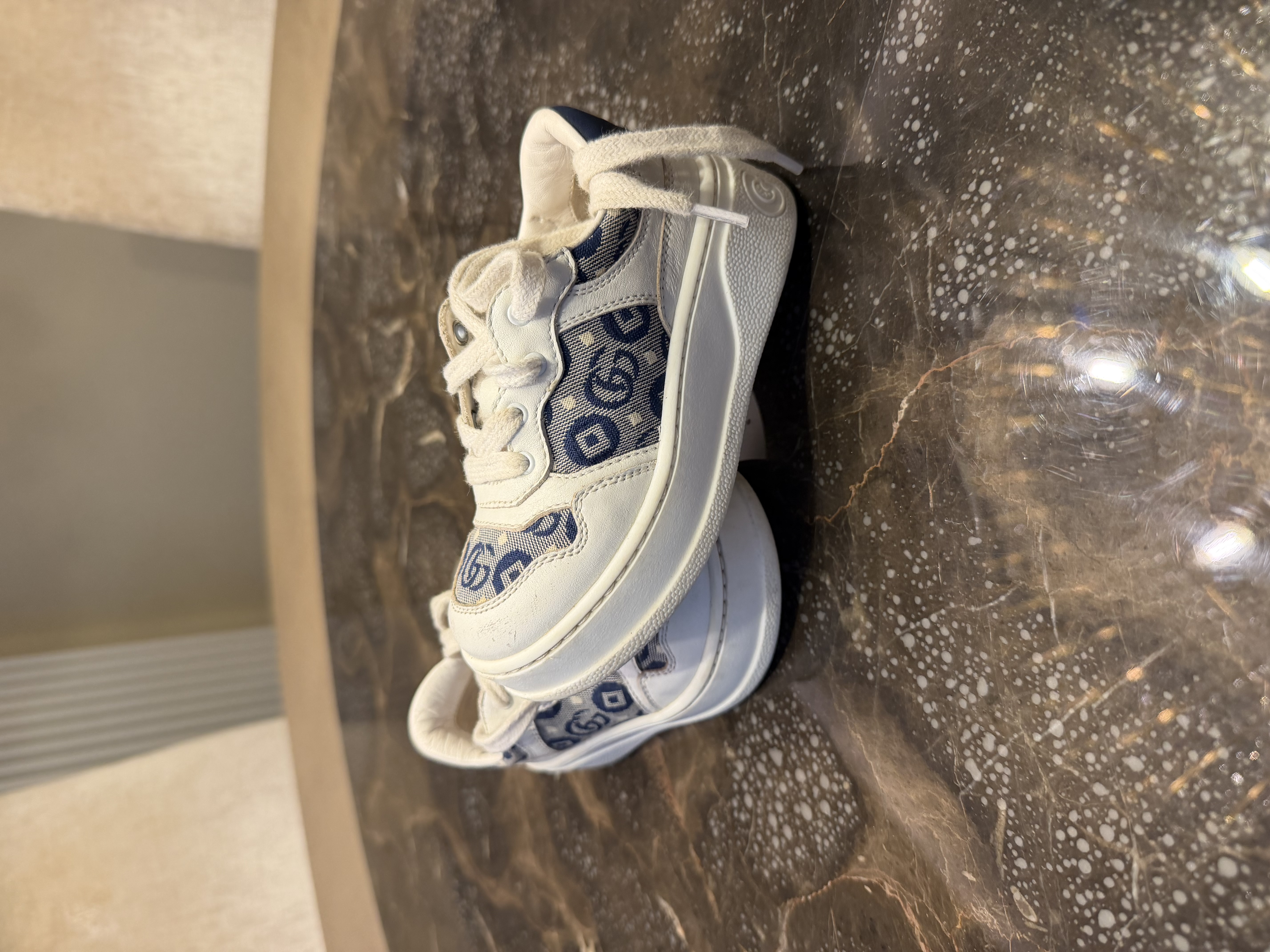 Gucci Gucci GG Monogram Children's Platform Trainers – White & Navy