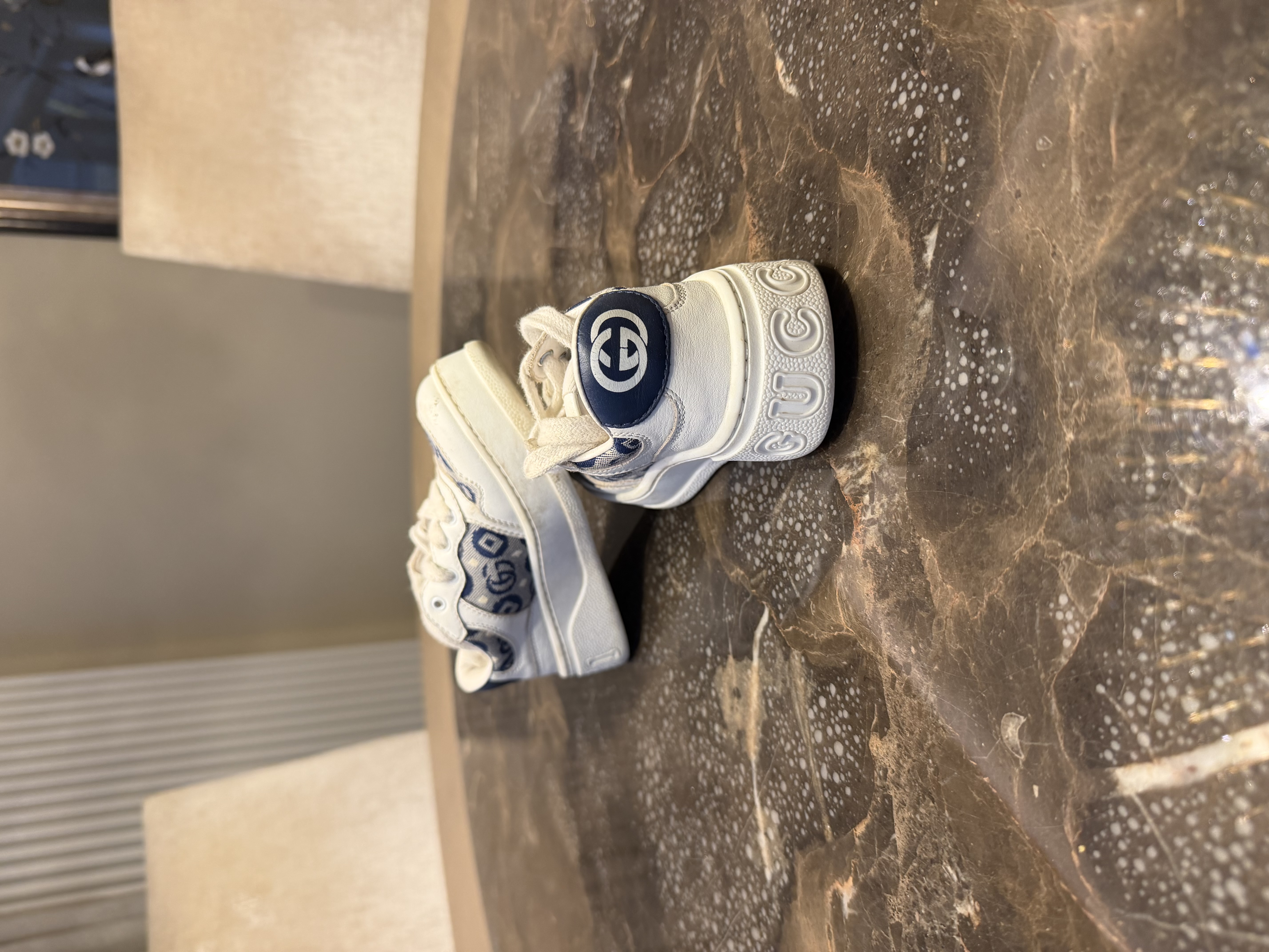 Gucci Gucci GG Monogram Children's Platform Trainers – White & Navy — photograph 2