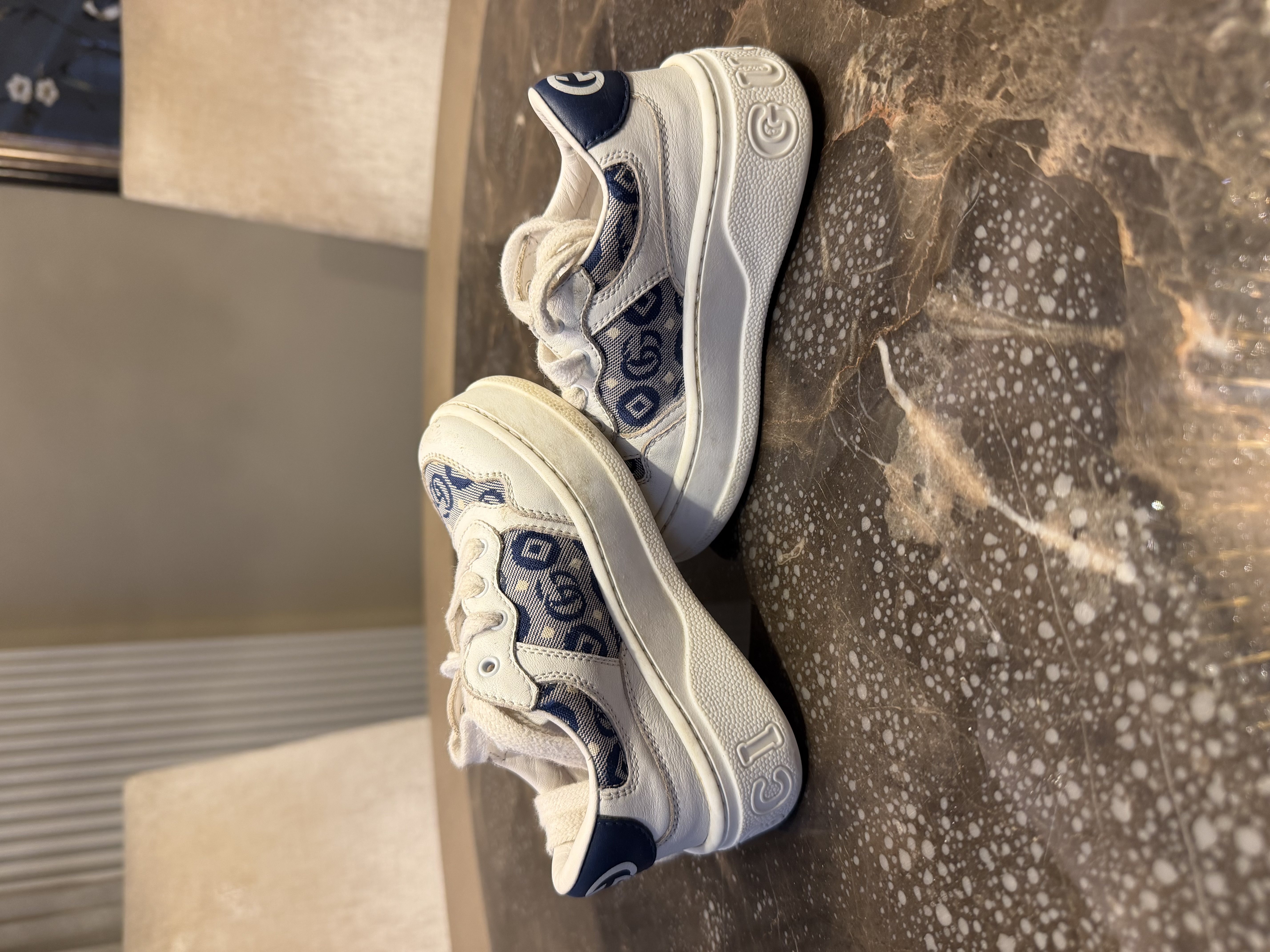 Gucci Gucci GG Monogram Children's Platform Trainers – White & Navy — photograph 4