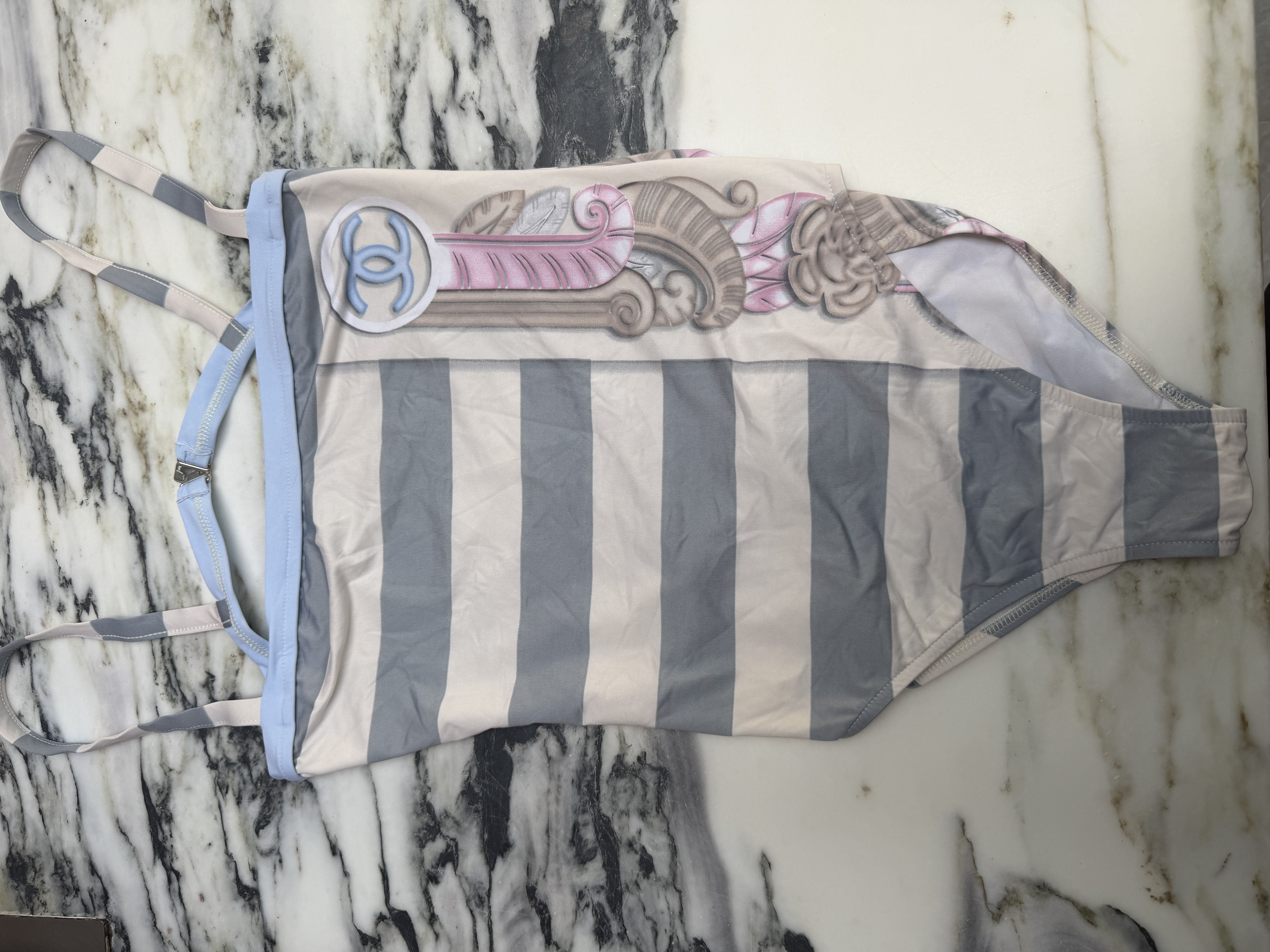 Chanel Chanel Cruise 2009 Striped CC Logo One-Piece Swimsuit