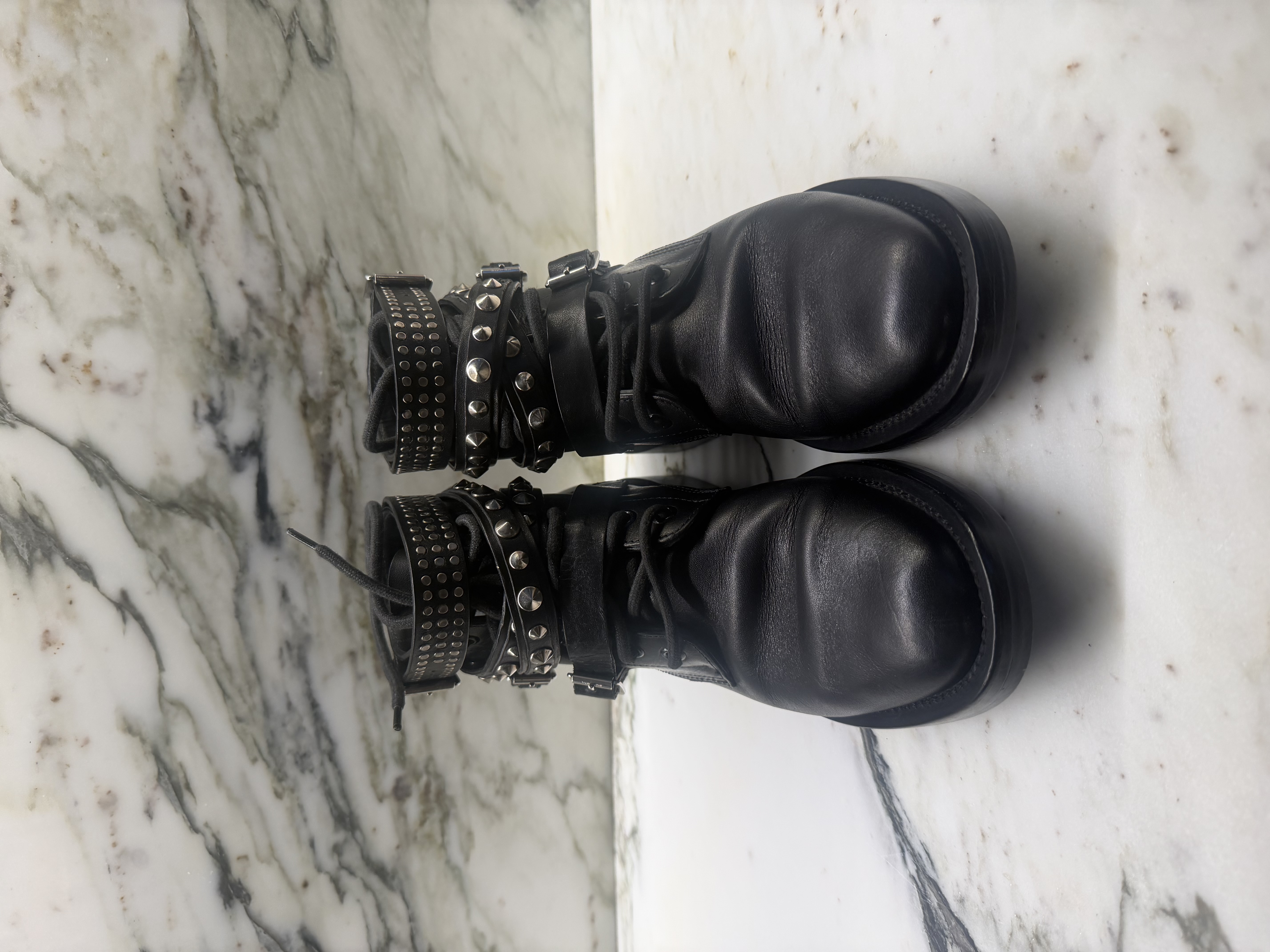 Saint Laurent Saint Laurent Paris Black Leather Studded Buckle Ankle Boots EU 36.5