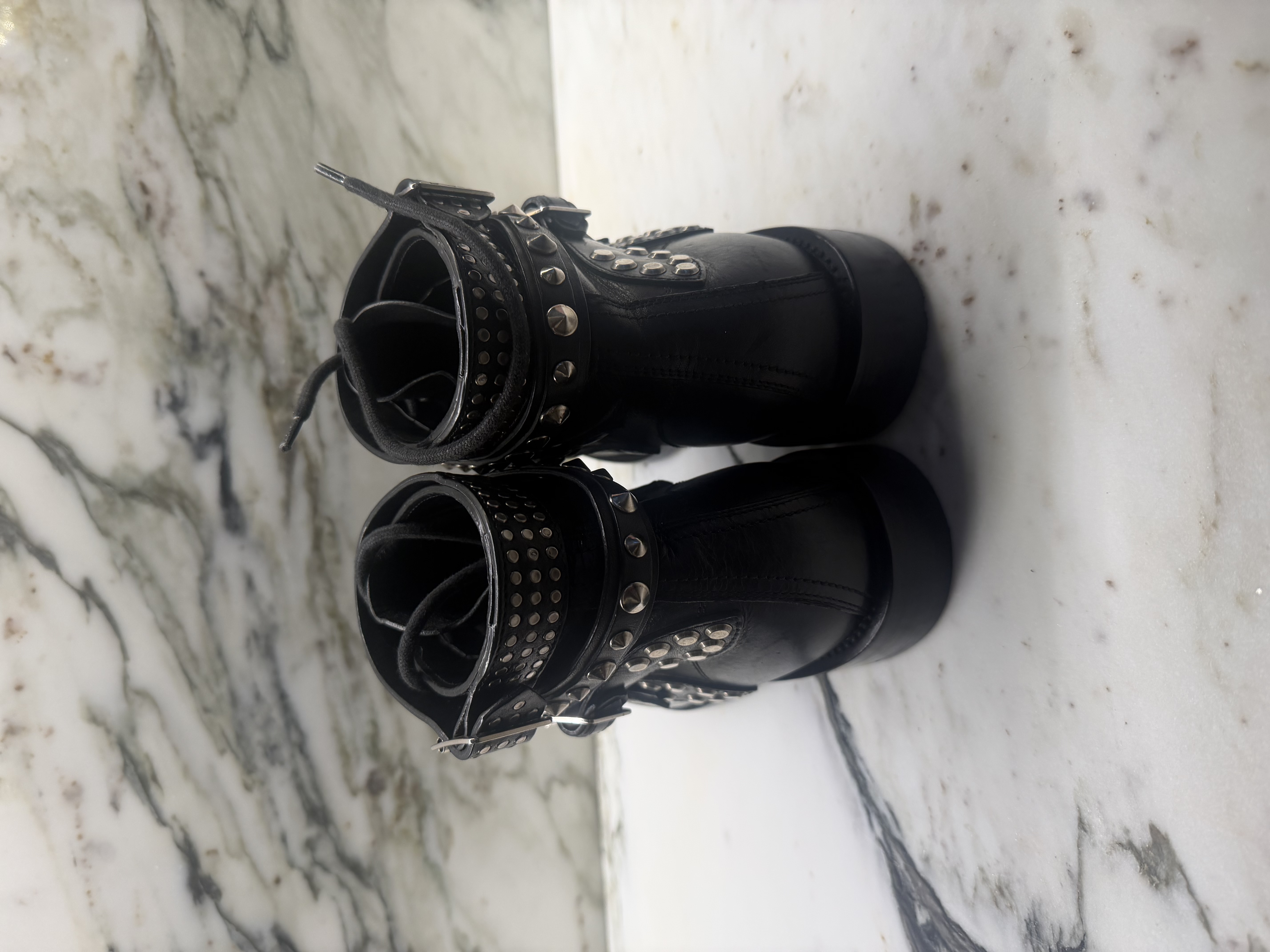 Saint Laurent Saint Laurent Paris Black Leather Studded Buckle Ankle Boots EU 36.5 — photograph 3