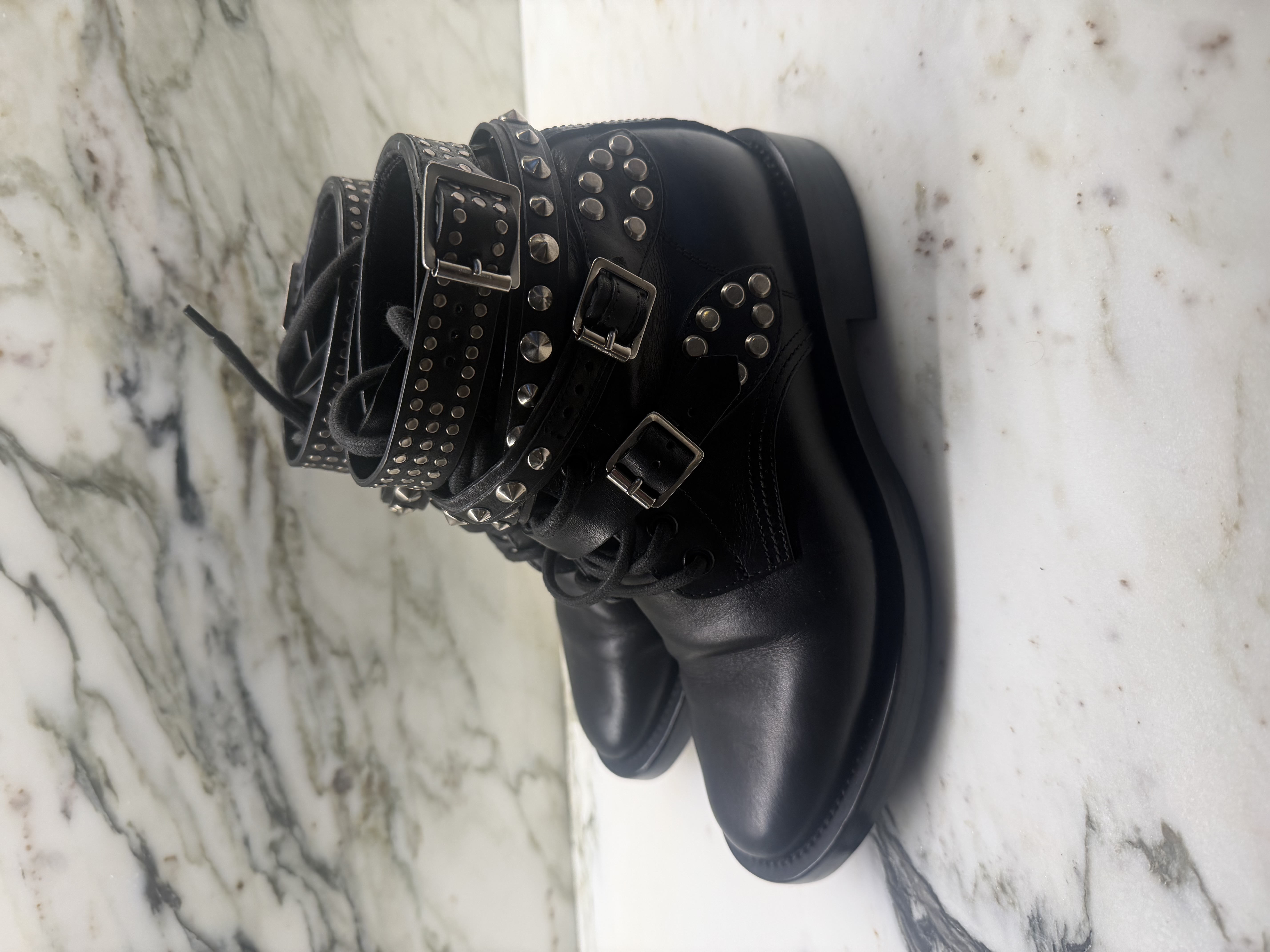 Saint Laurent Saint Laurent Paris Black Leather Studded Buckle Ankle Boots EU 36.5 — photograph 4