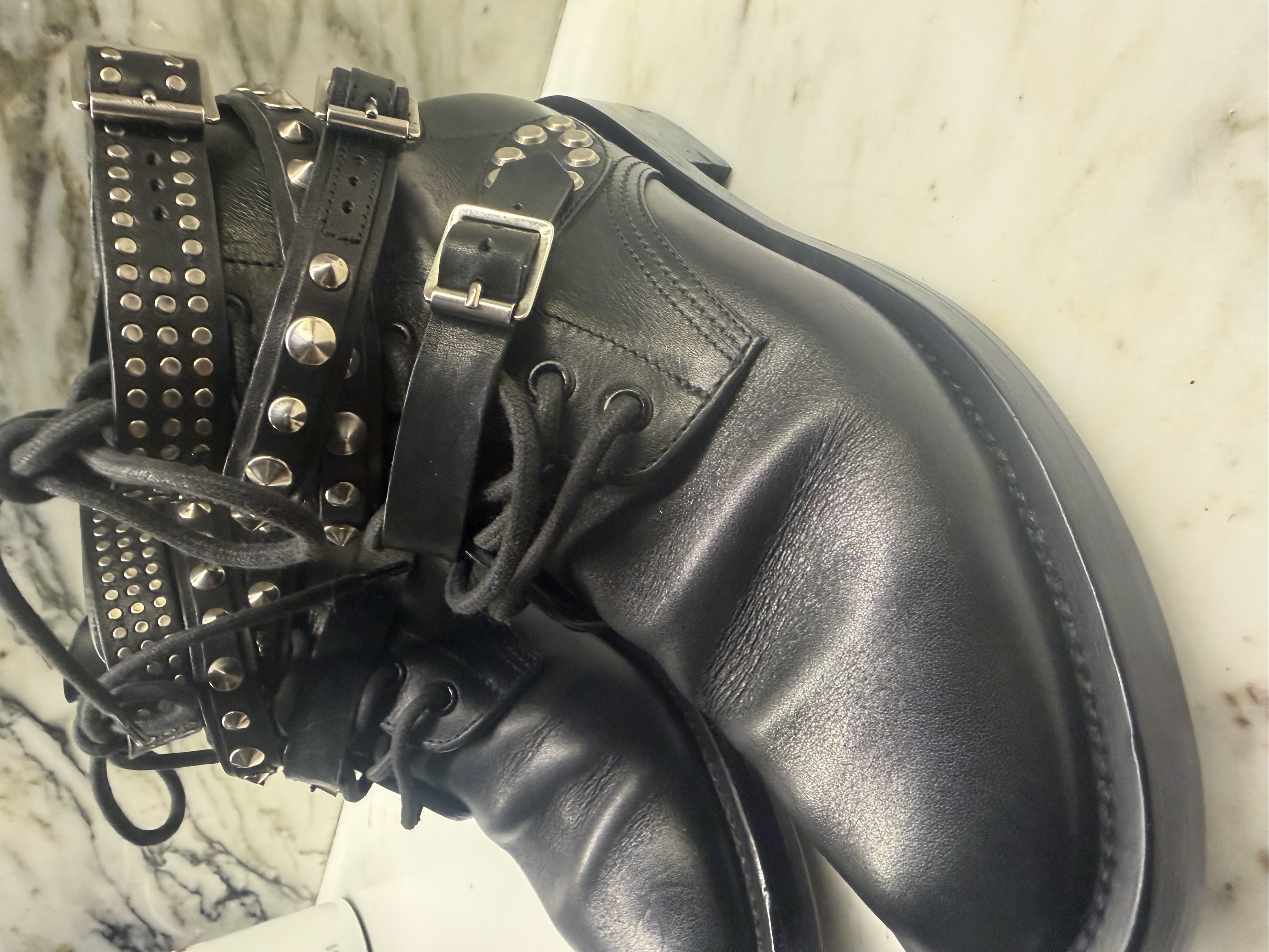 Saint Laurent Saint Laurent Paris Black Leather Studded Buckle Ankle Boots EU 36.5 — photograph 6