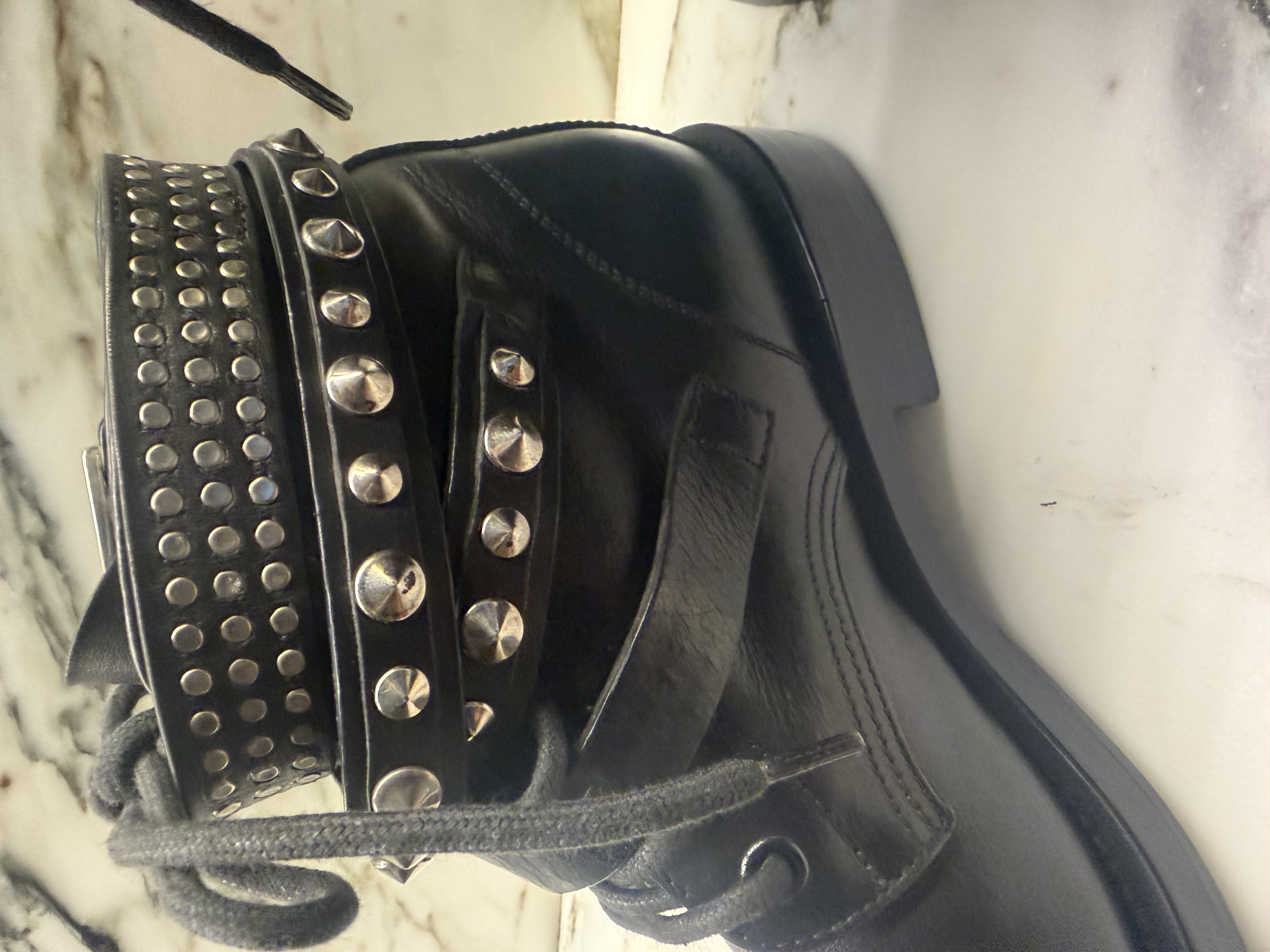 Saint Laurent Saint Laurent Paris Black Leather Studded Buckle Ankle Boots EU 36.5 — photograph 9