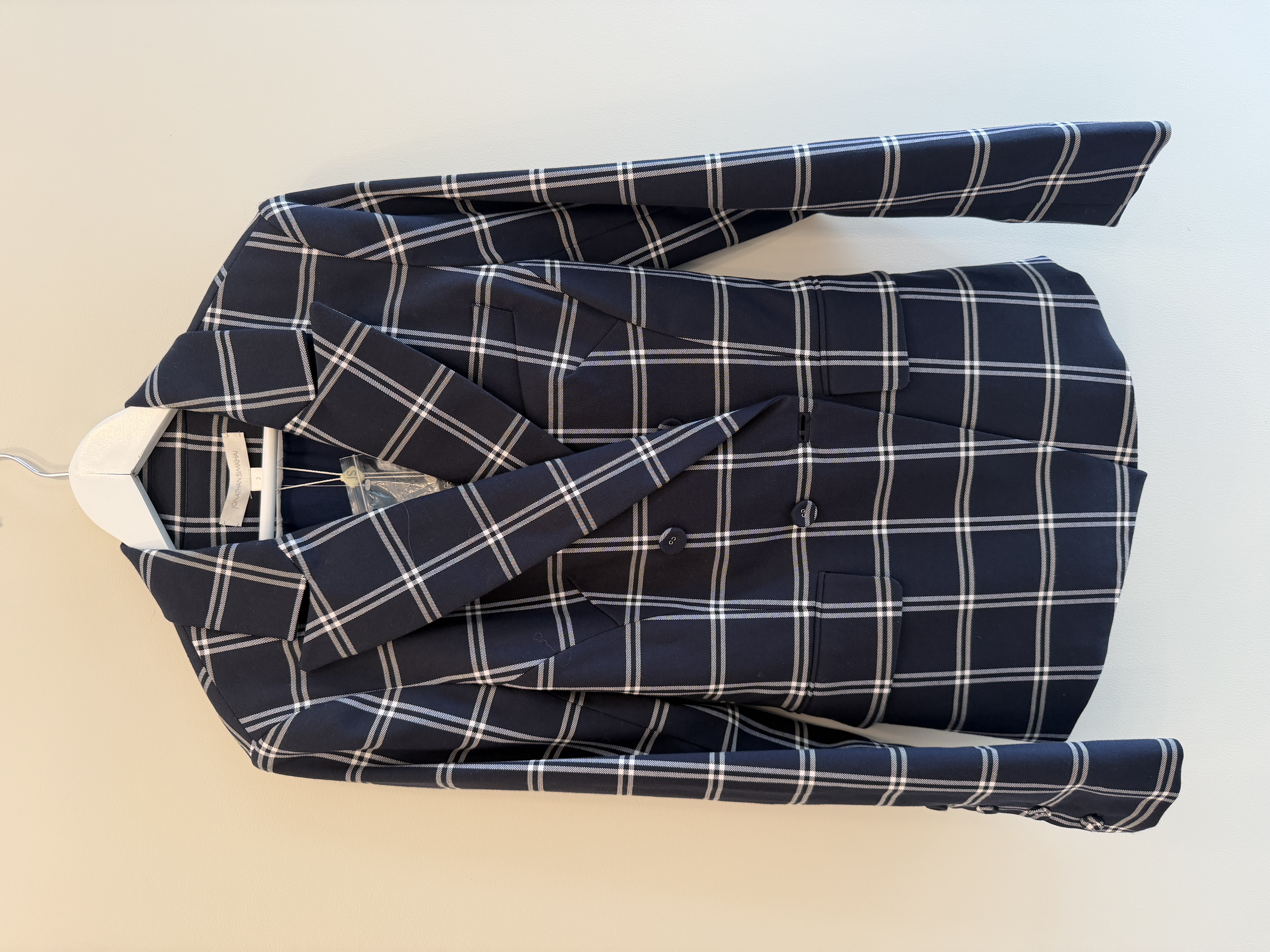 Jonathan Simkhai Jonathan Simkhai Midnight Combo Navy Checked Double Breasted Blazer Size 2