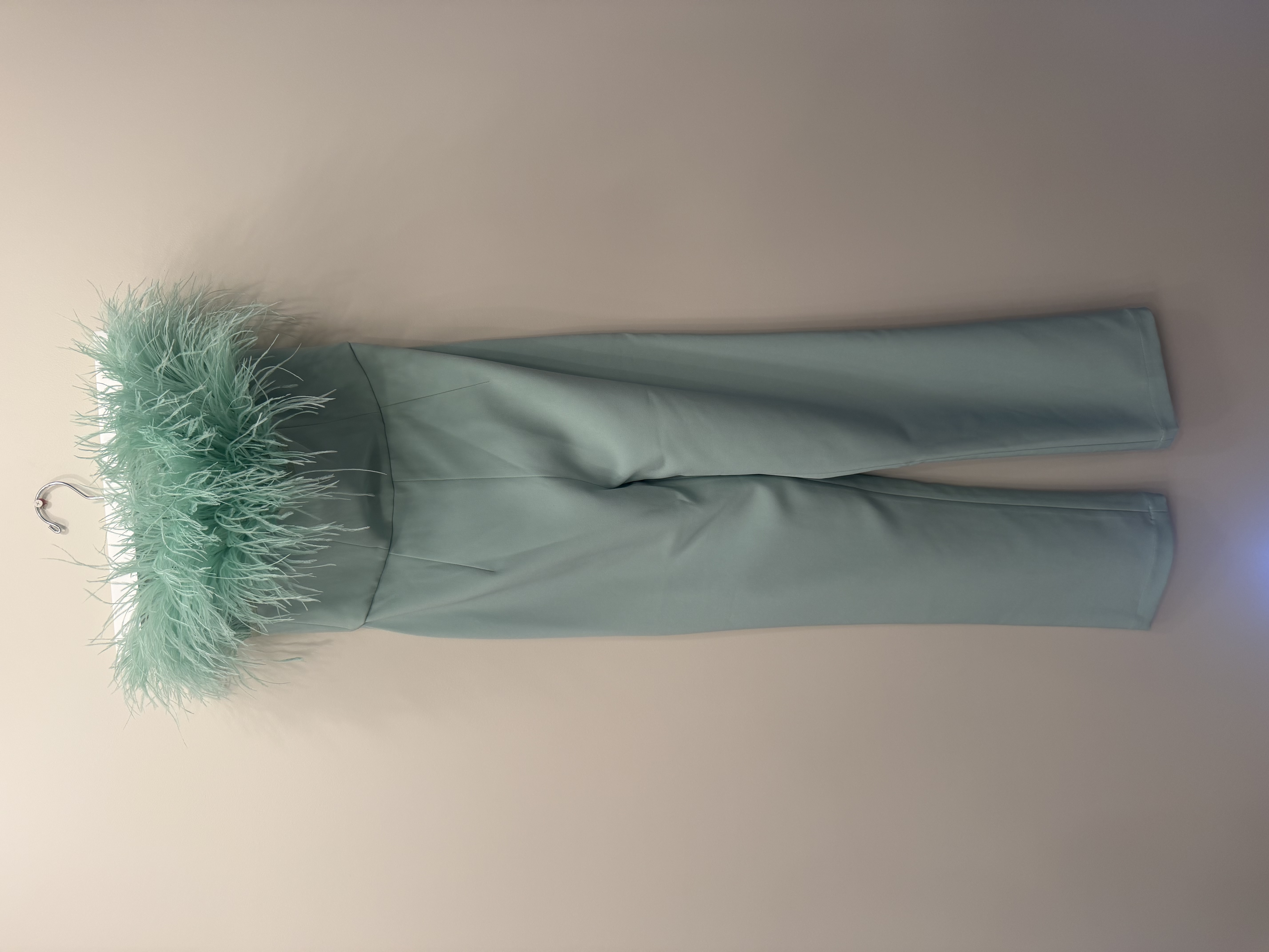 Bronx & Banco Bronx & Banco Mint Green Ostrich Feather Strapless Jumpsuit UK 8