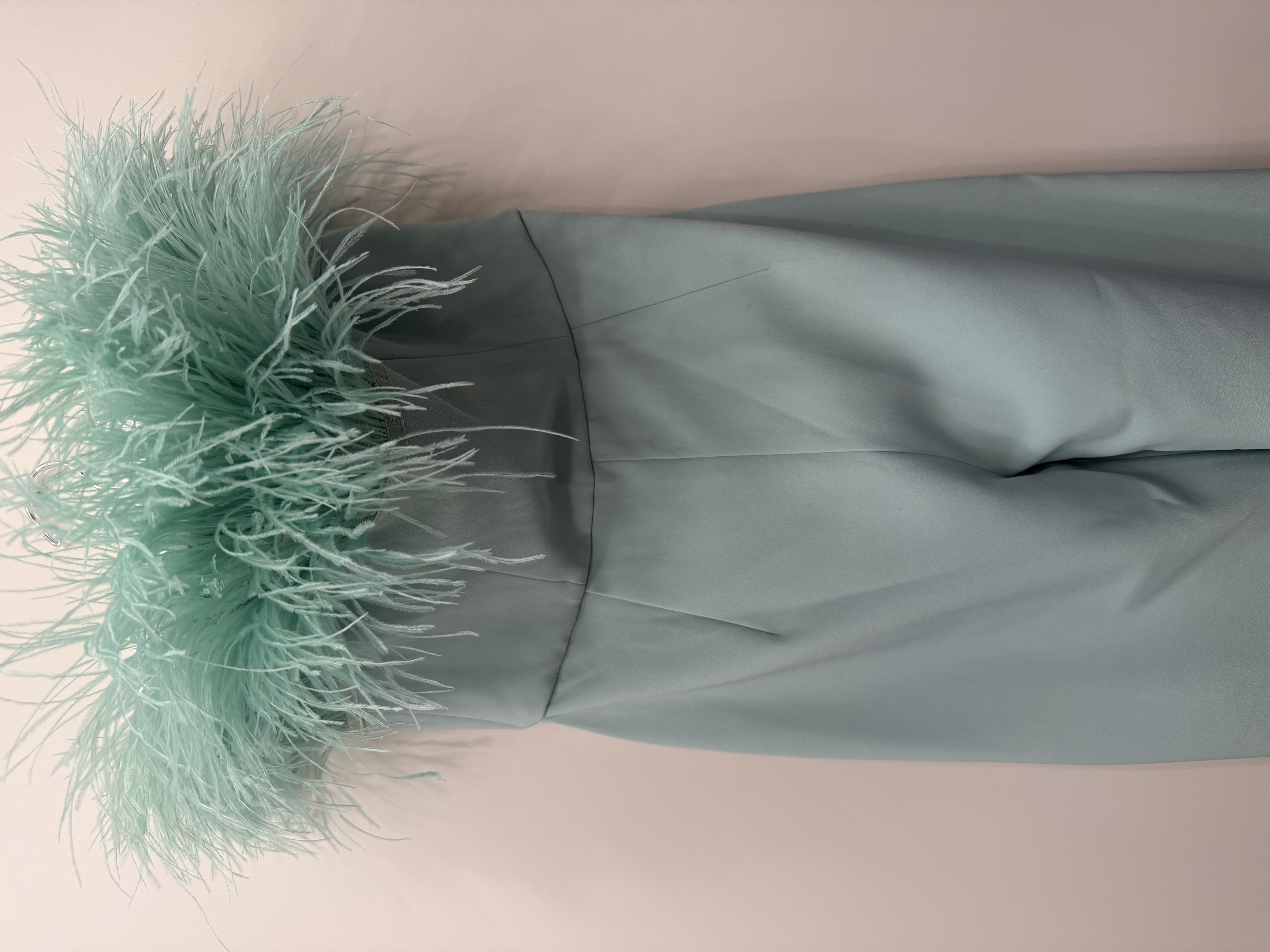 Bronx & Banco Bronx & Banco Mint Green Ostrich Feather Strapless Jumpsuit UK 8 — photograph 2