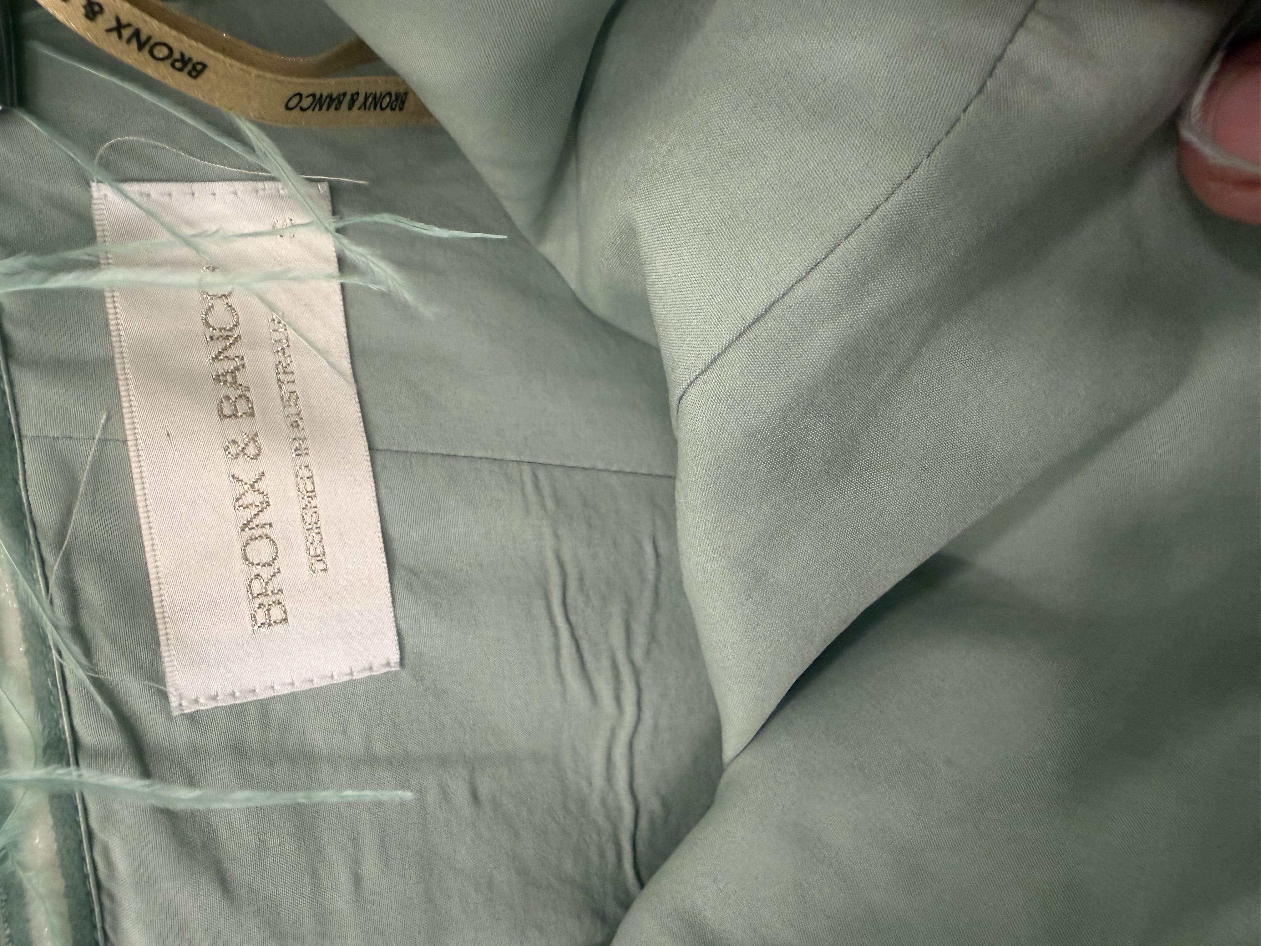 Bronx & Banco Bronx & Banco Mint Green Ostrich Feather Strapless Jumpsuit UK 8 — photograph 3